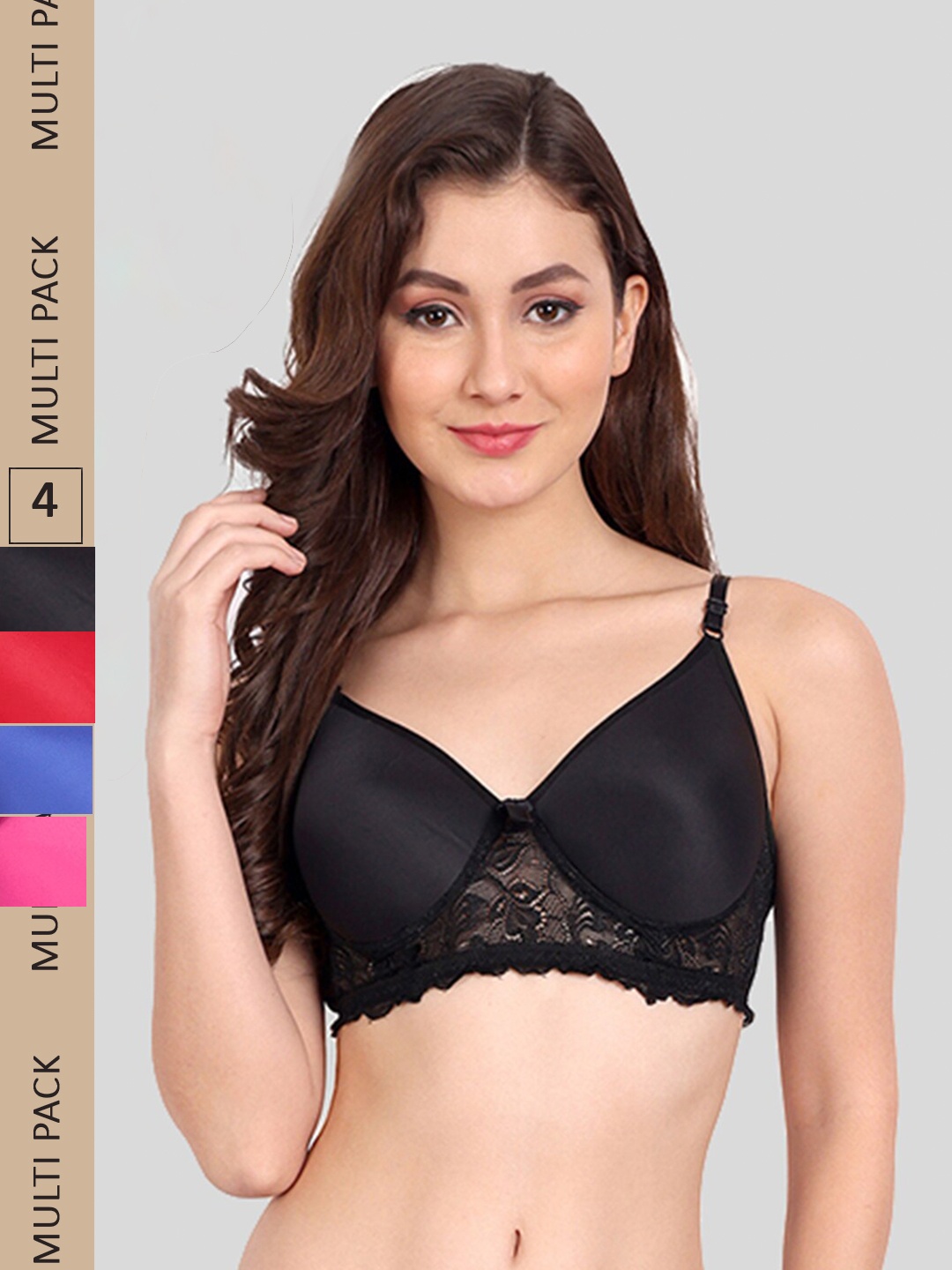 FIMS Pack of 4 Rapid-Dry Lace Lightly Padded Bra Fancy_Pad_Bra_BlackRedBlueRani, Blue
FIMS Pack of 4 Rapid-Dry Lace Lightly Padded Bra Fancy_Pad_Bra_BlackRedBlueRani, Blue
