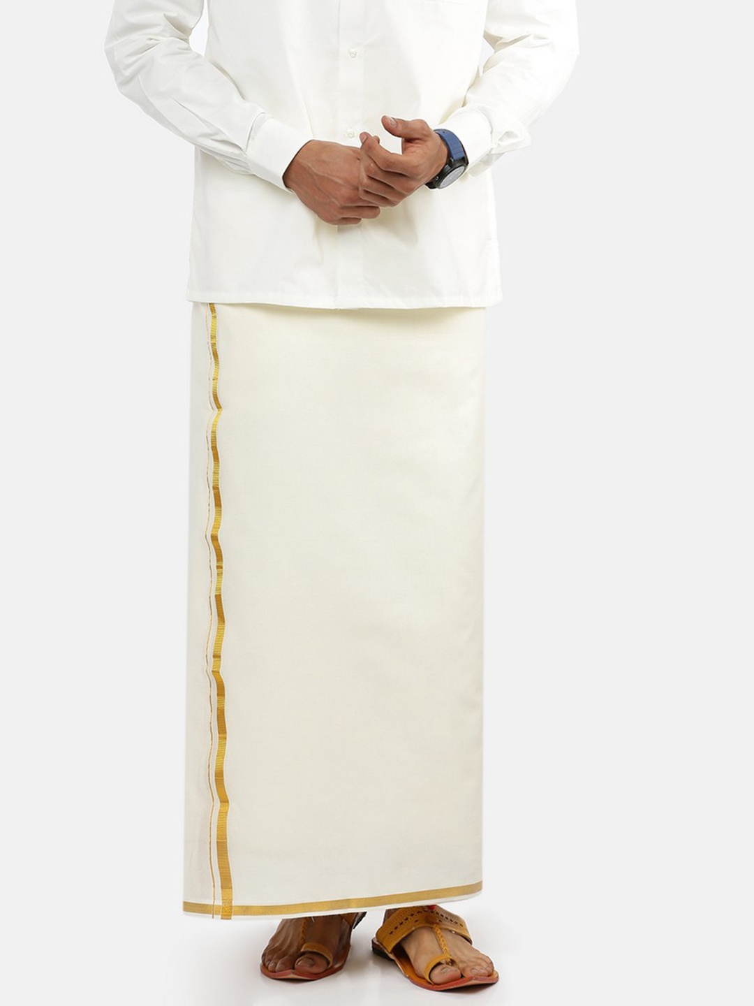 Ramraj Men Pack of 2 Pure Cotton Dhoti With Zari Border, Cream