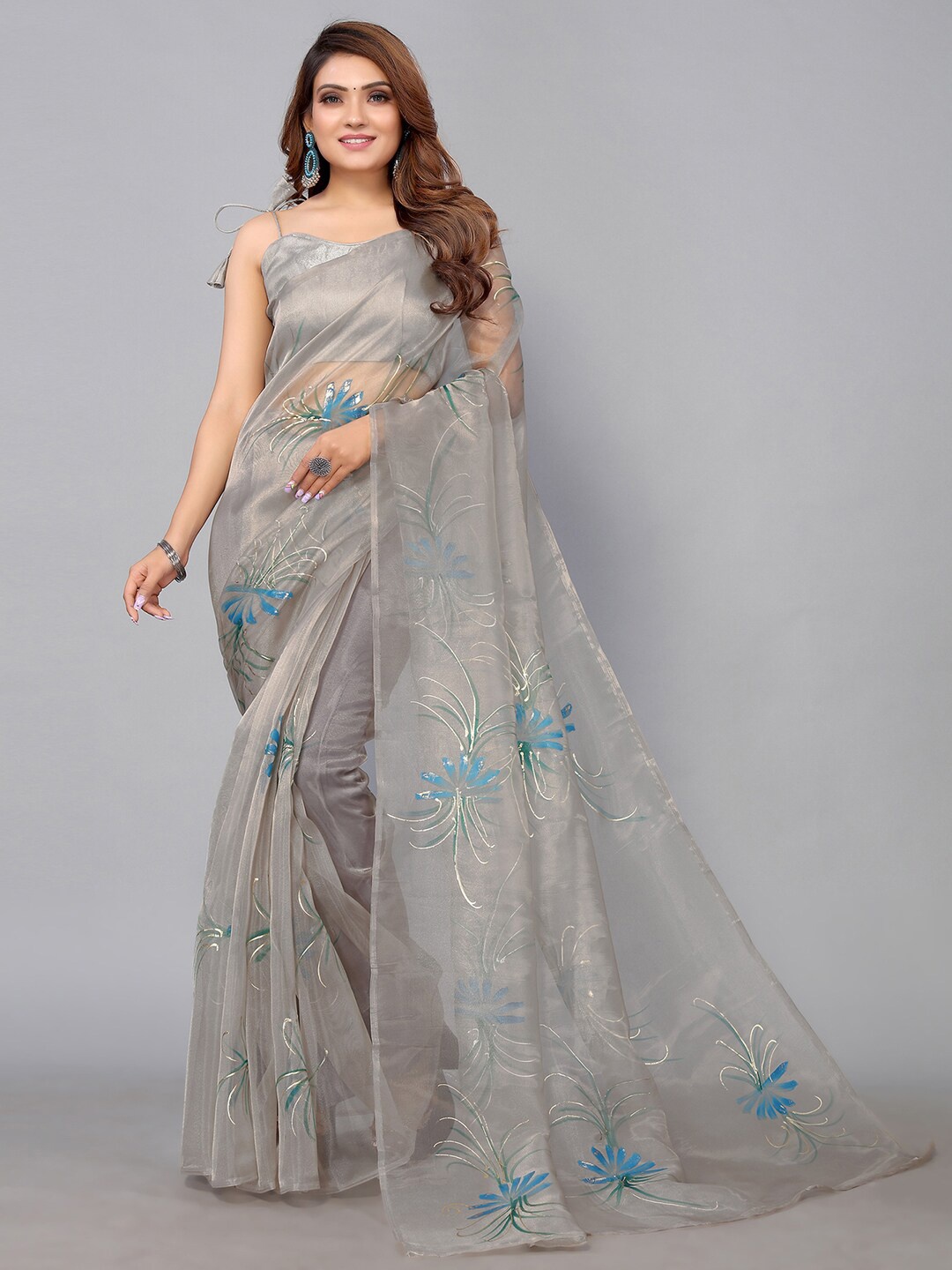 Mitera Organza Saree, Grey