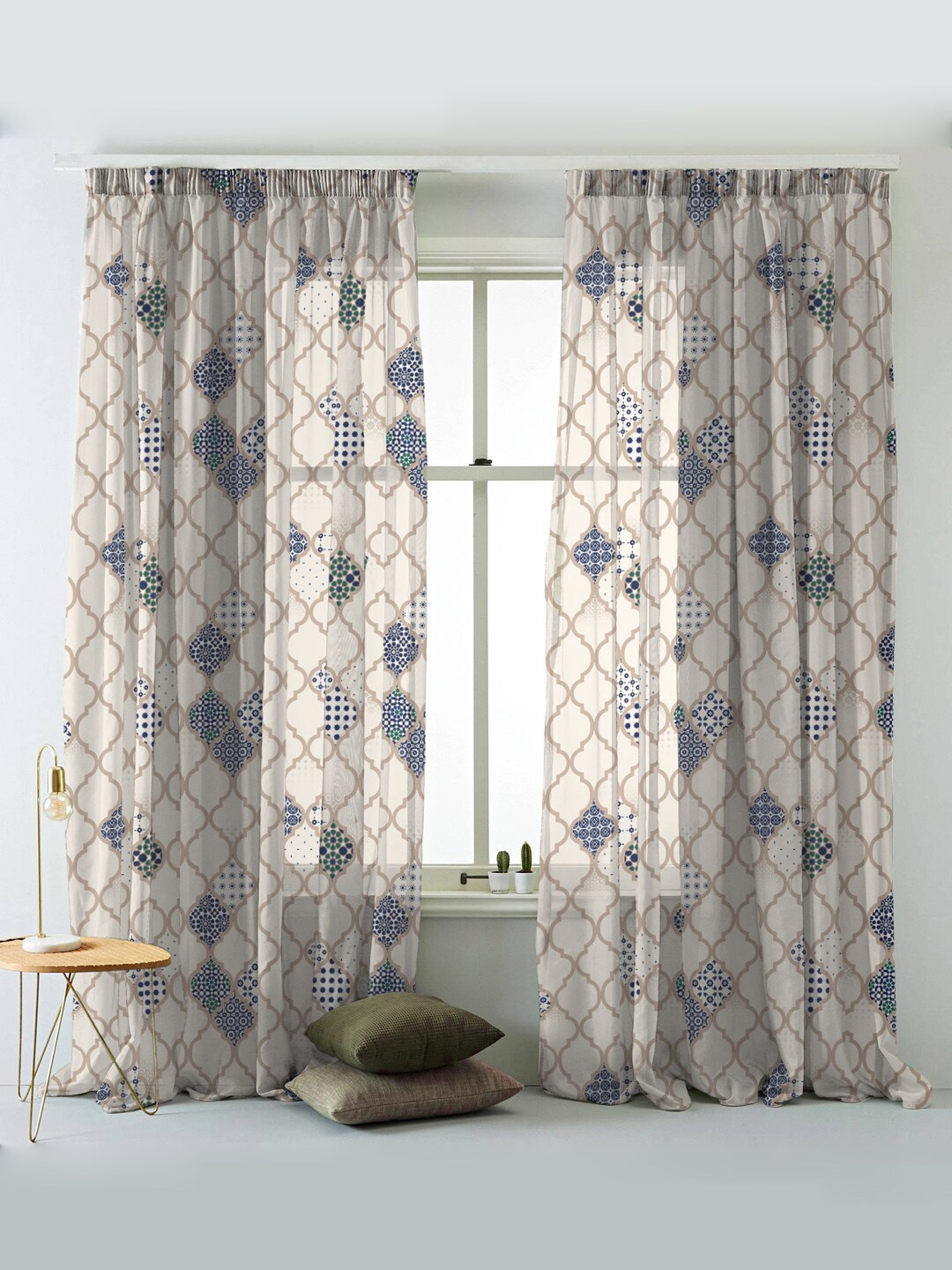 SPACES Elegent Cream-Coloured & Blue Set of 2 Geometric Room Darkening Window Curtain
SPACES Elegent Cream-Coloured & Blue Set of 2 Geometric Room Darkening Window Curtain