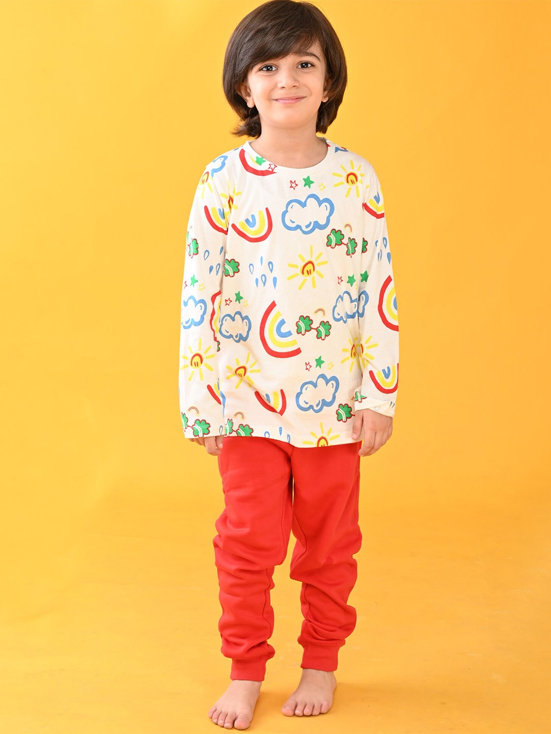 Anthrilo Boys Printed T-shirt with Trousers, Off white