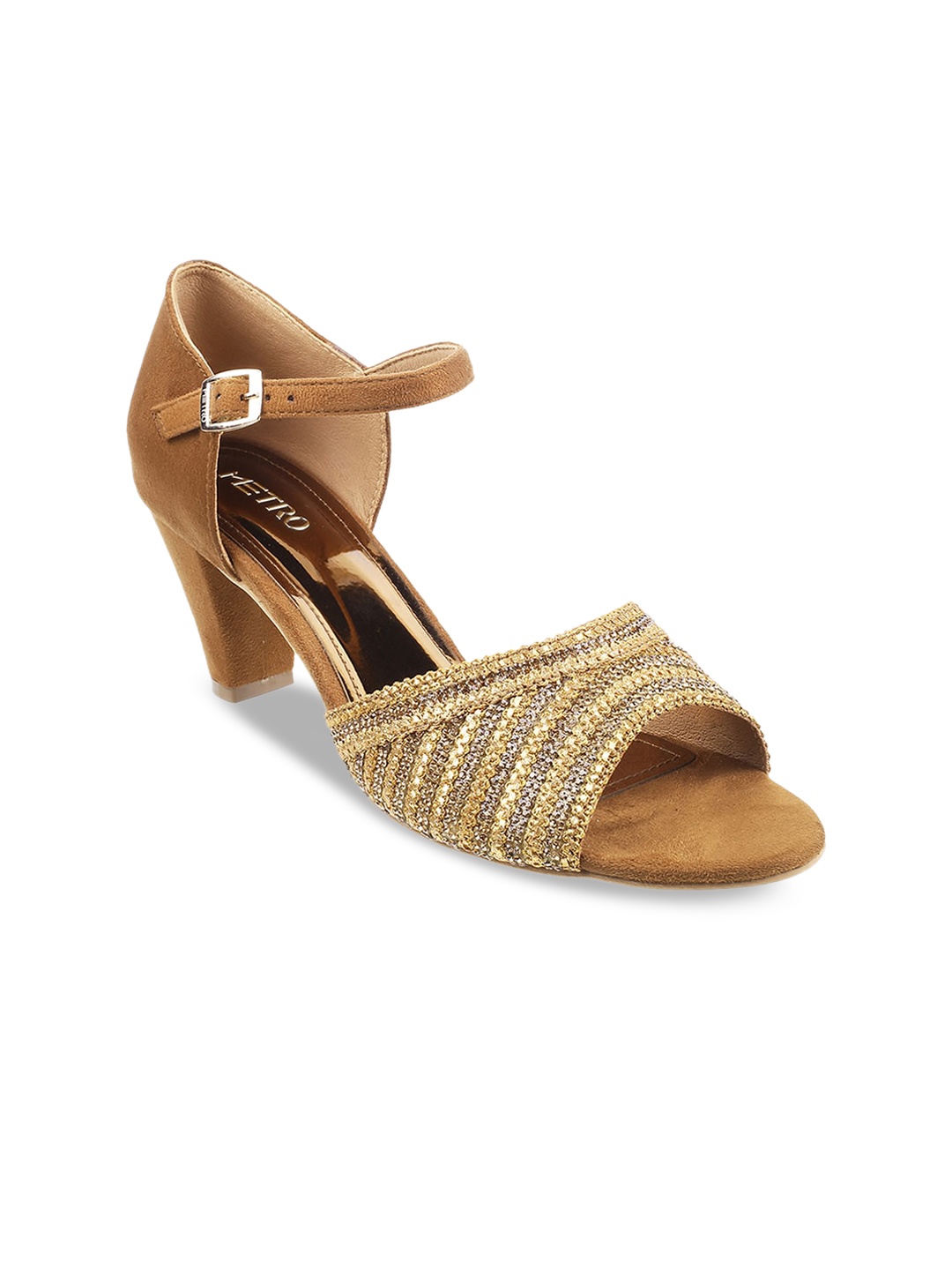 Metro Embellished Block Heels, Gold