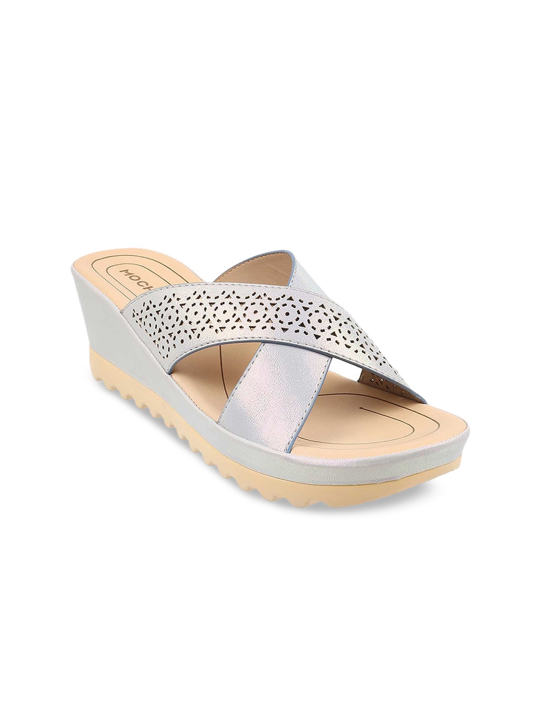 Mochi Platform Sandals with Laser Cuts, Grey