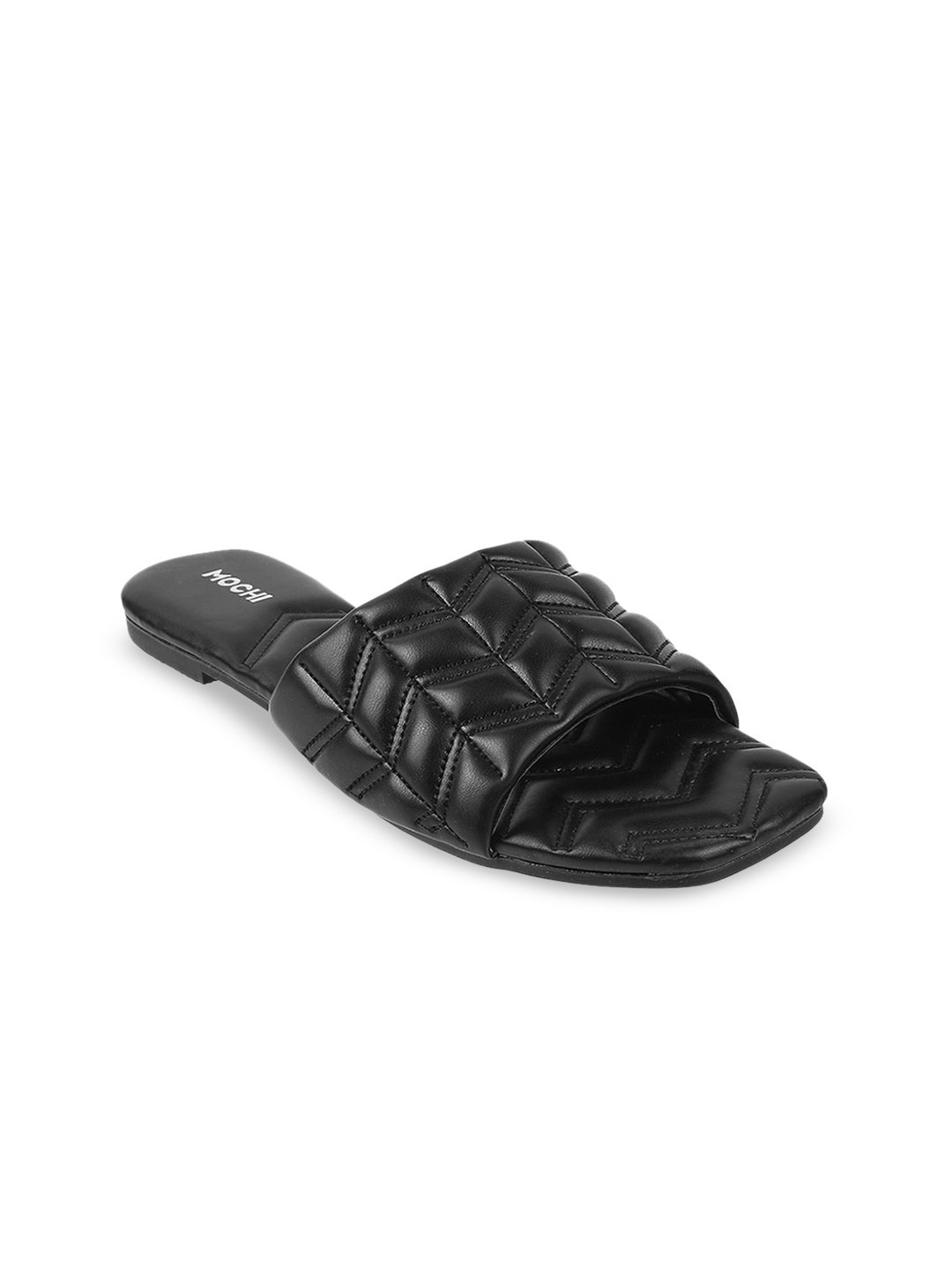 Mochi Women Textured Open Toe Flats, Black