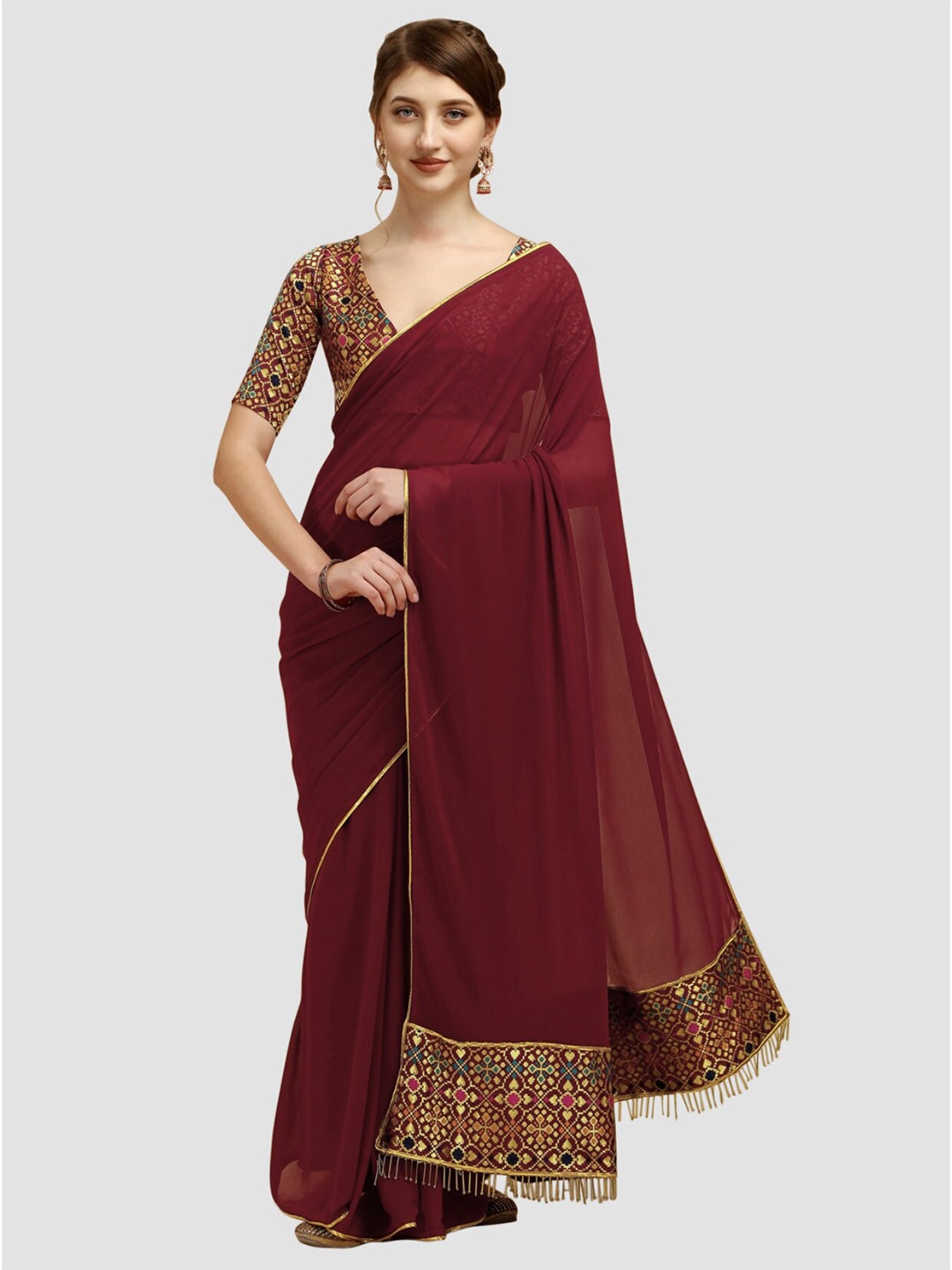 WEAVETECH IMPEX Zari Saree, Maroon