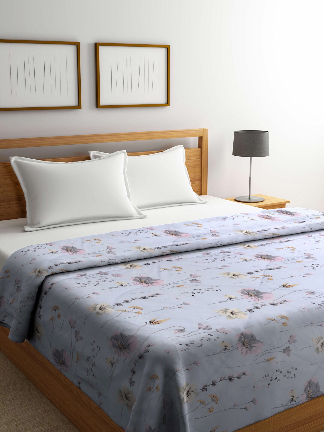 Arrabi Grey & Pink Floral Mild Winter 450 GSM Double Bed Comforter