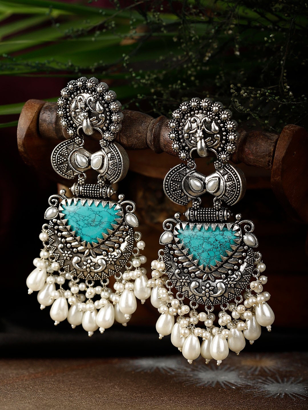 XAGO Classic Silver-Plated Oxidised Drop Earrings, Blue