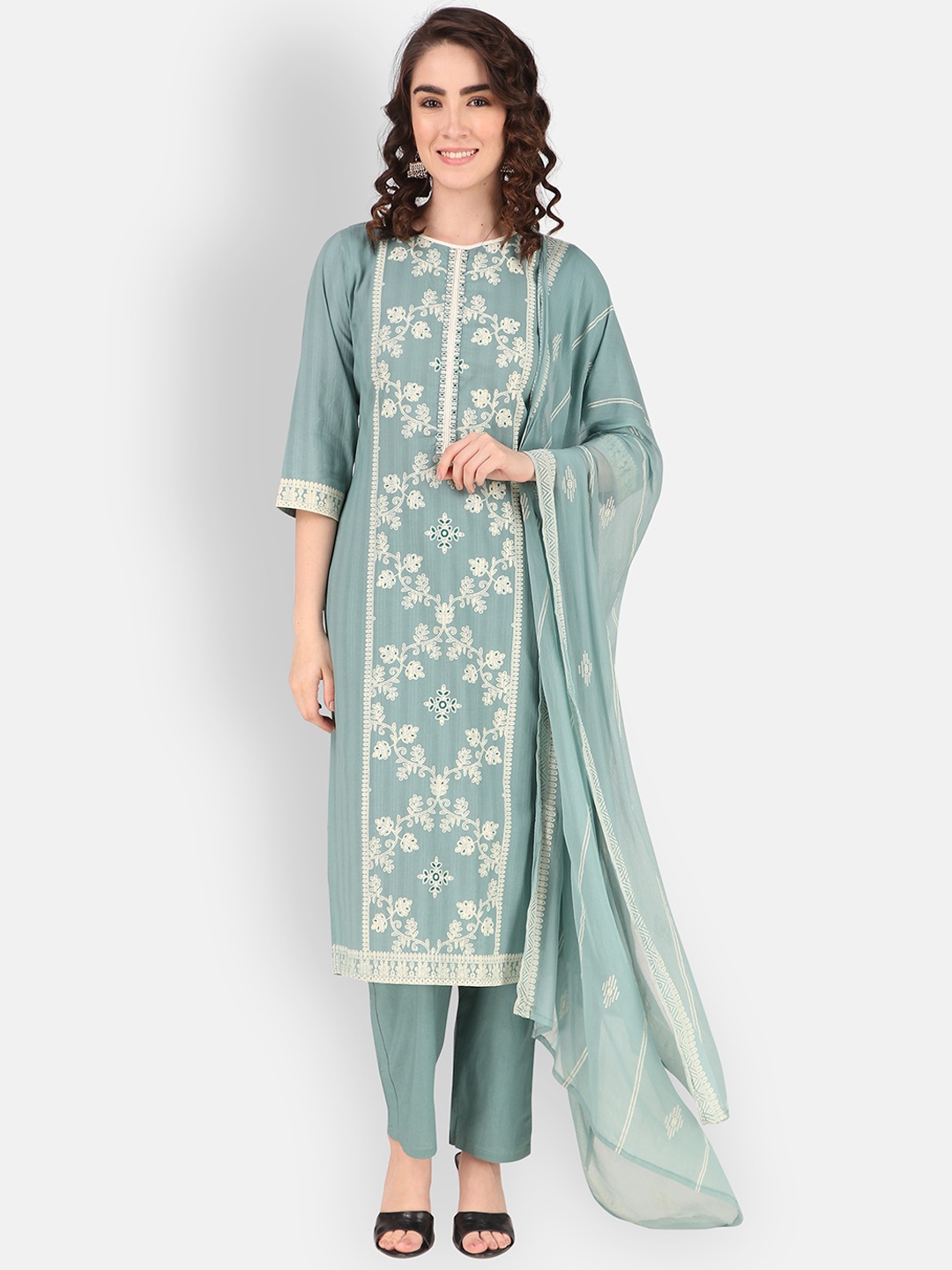 Mclothings Women Floral Embroidered Thread Work Kurta with Trousers & With Dupatta, Green
Mclothings Women Floral Embroidered Thread Work Kurta with Trousers & With Dupatta, Green