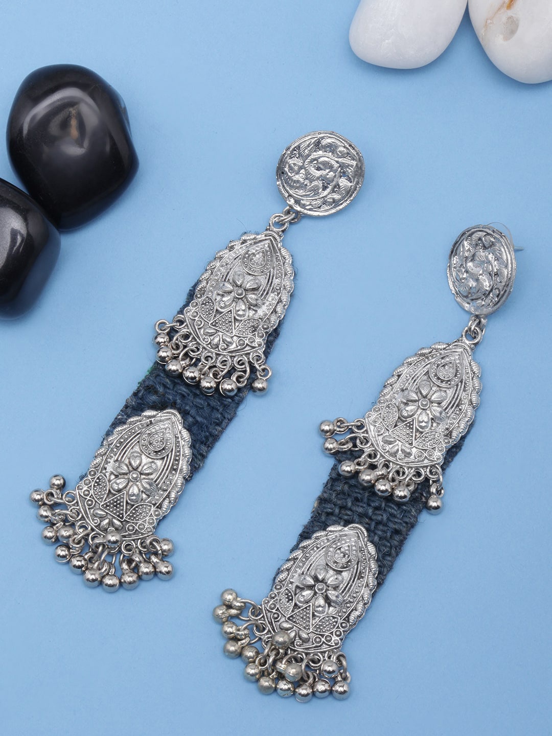 Sangria Silver-Plated Circular Drop Earrings