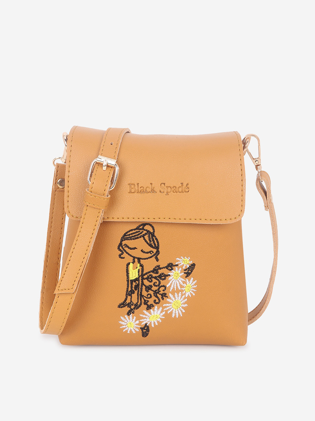 Black Spade PU Structured Sling Bag, Yellow 
Black Spade PU Structured Sling Bag, Yellow