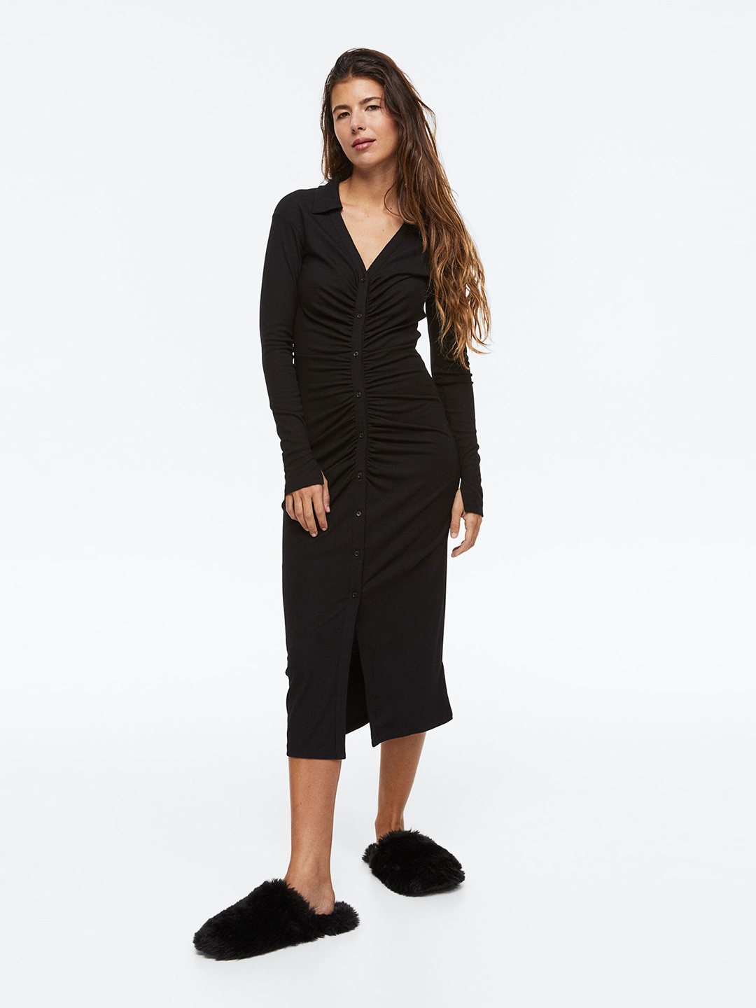 H&M Women Draped Jersey Dress, Black
