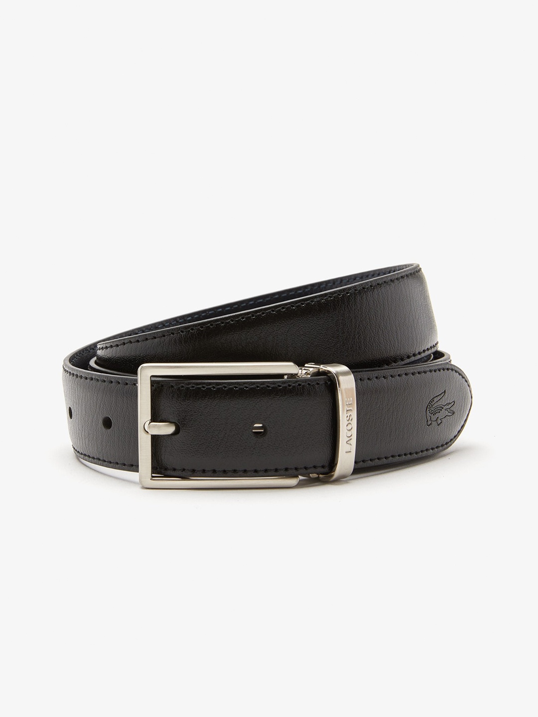 Lacoste Men Textured Leather Belt, Black