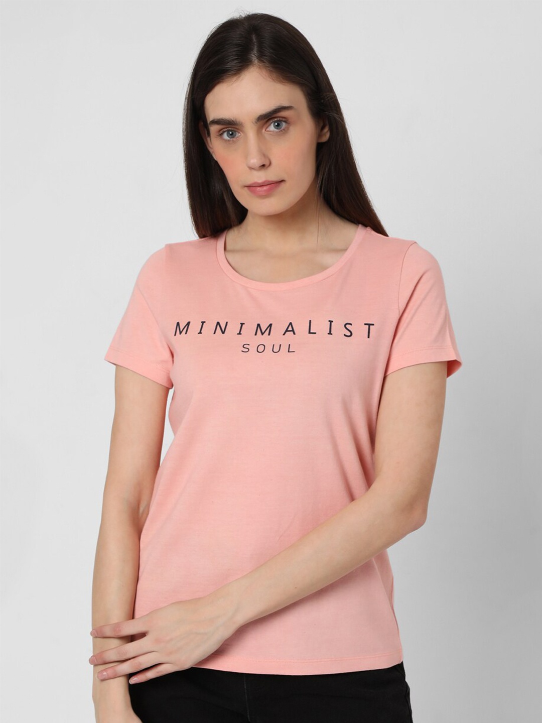 Vero Moda Women Typography Cotton T-shirt, Pink