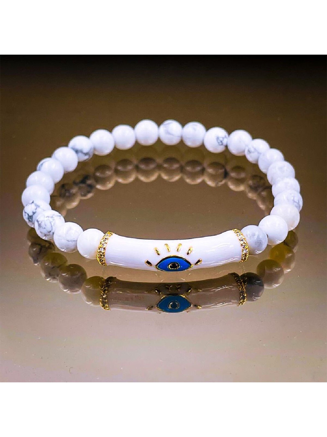 ZIVOM Women White & Blue Brass Enamelled Gold-Plated Bracelet