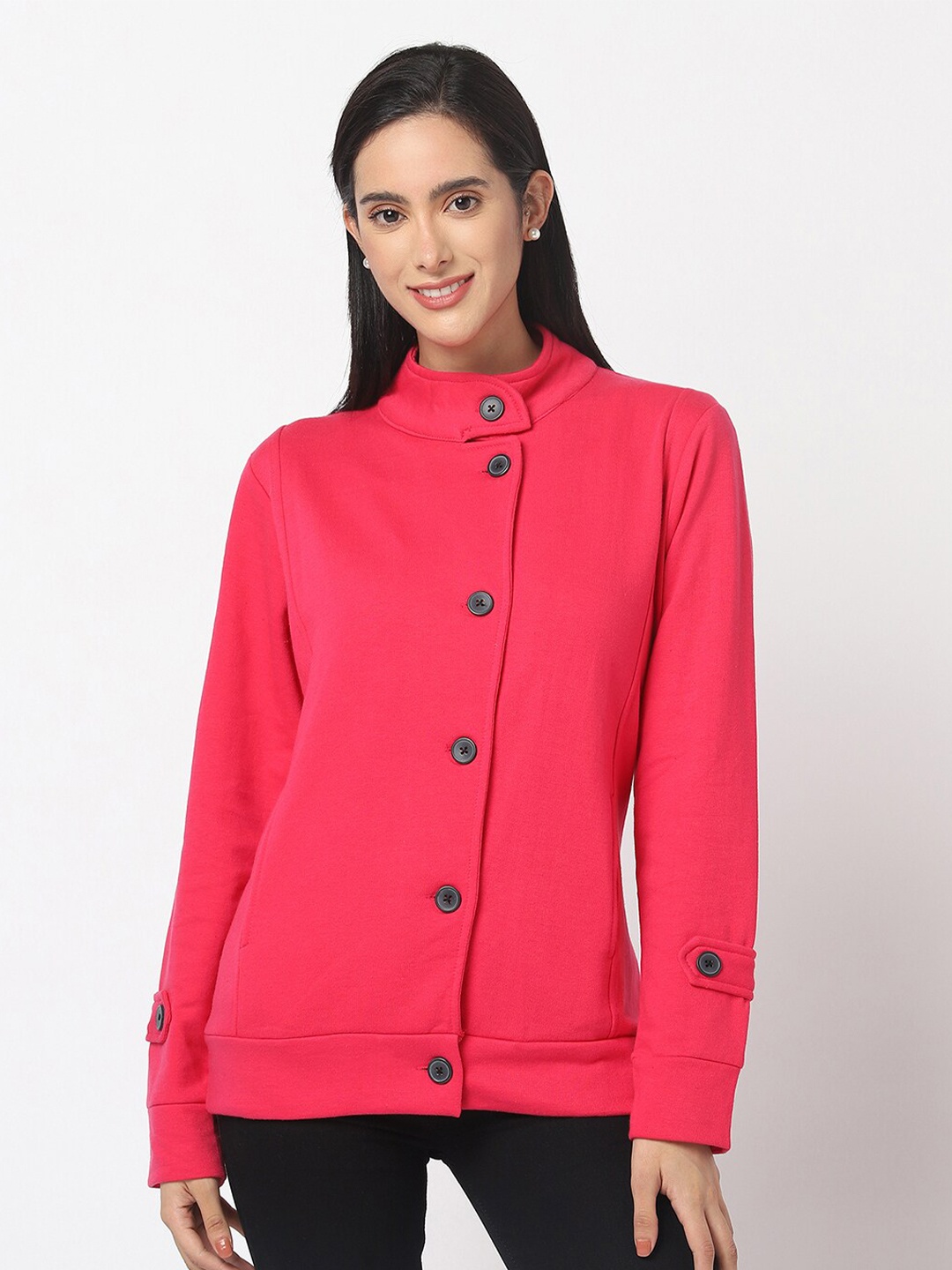 ELEGANCE Women Mock Collar Sweatshirt, Pink