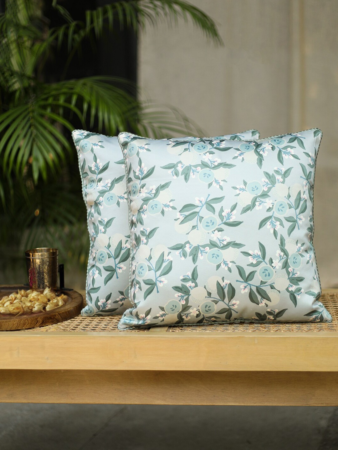 House This Green & White Floral Square Cushion Cover