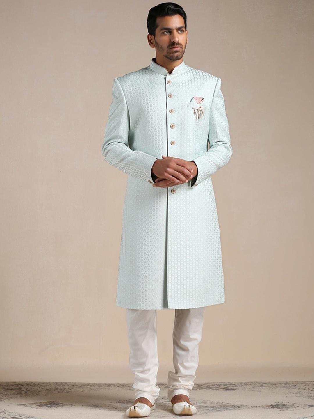 Manyavar Men Self-Design Sherwani Churidar Set, Green