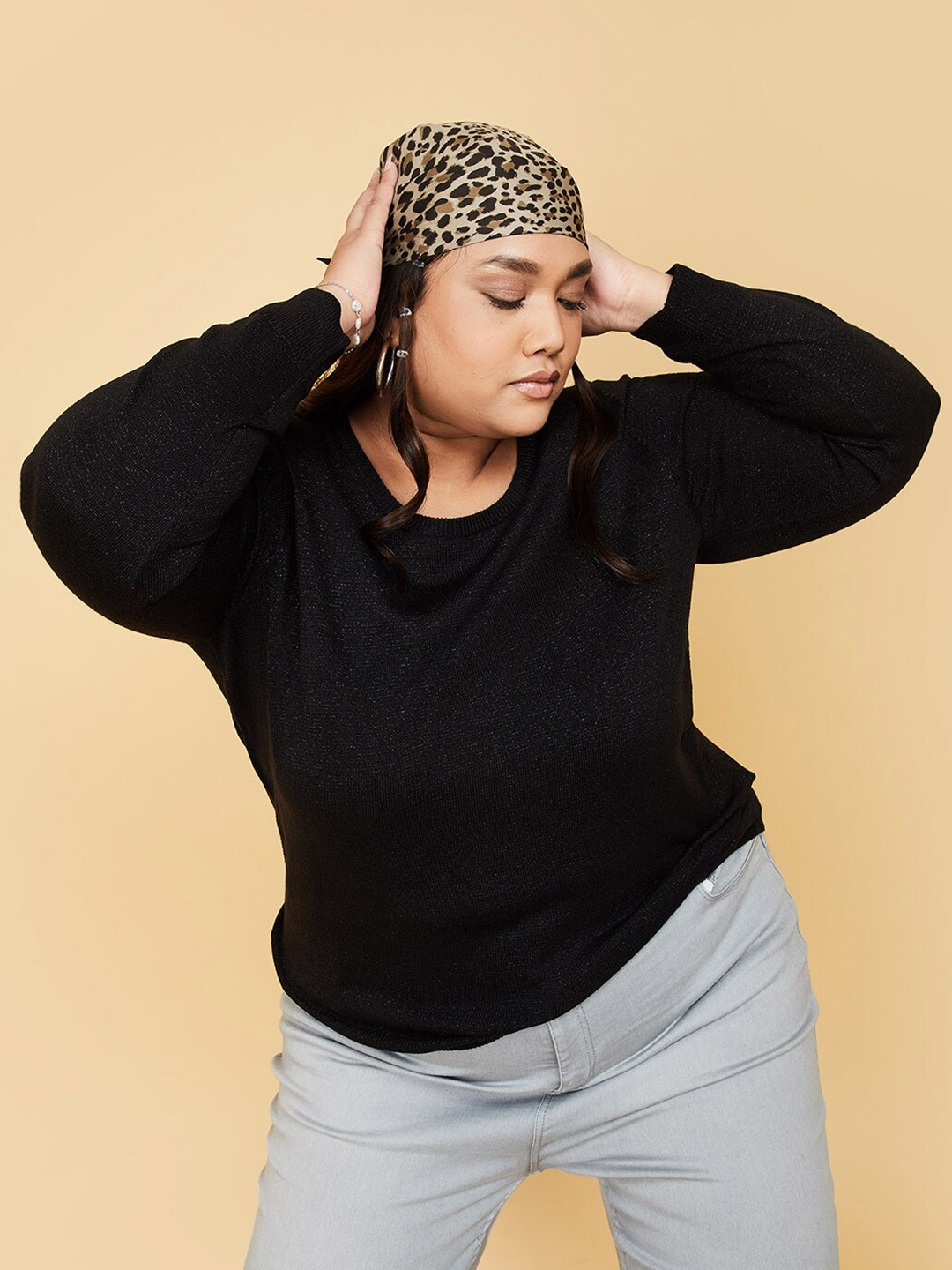 max Round Neck Ribbed Pullover Sweaters, Black