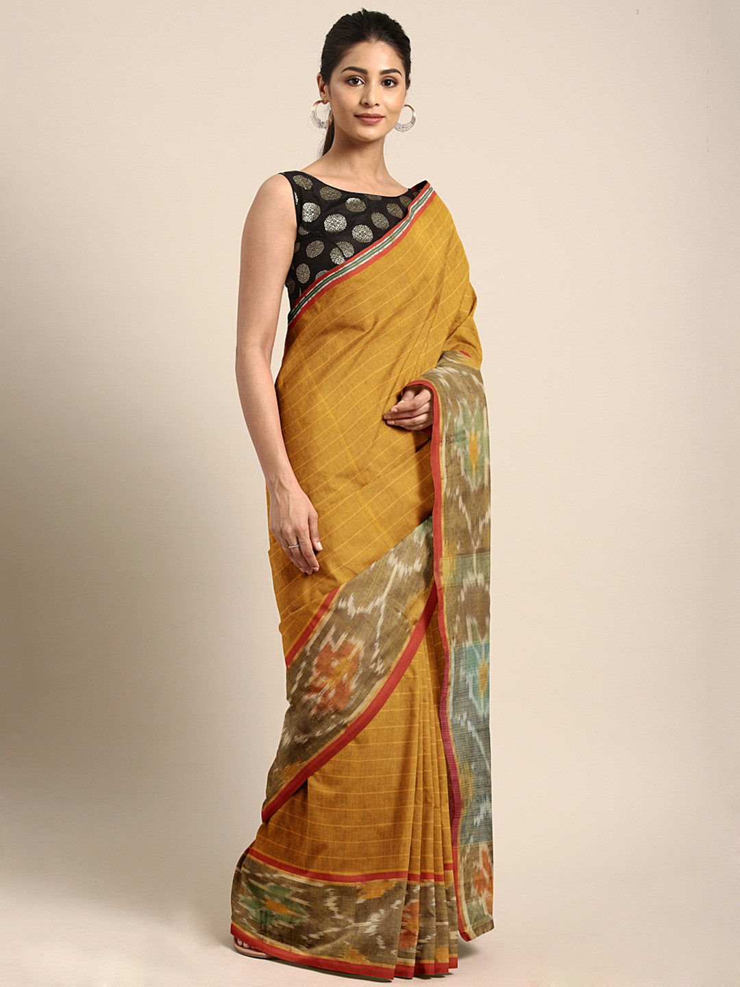KALINI Zari Pure Cotton Pochampally Saree, Gold
KALINI Zari Pure Cotton Pochampally Saree, Gold