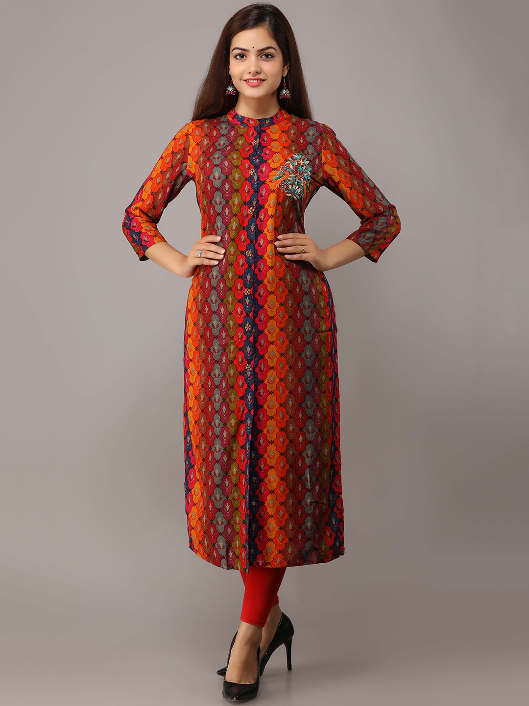KALINI Women Floral Printed Mandarine Collar Kurta, Multi