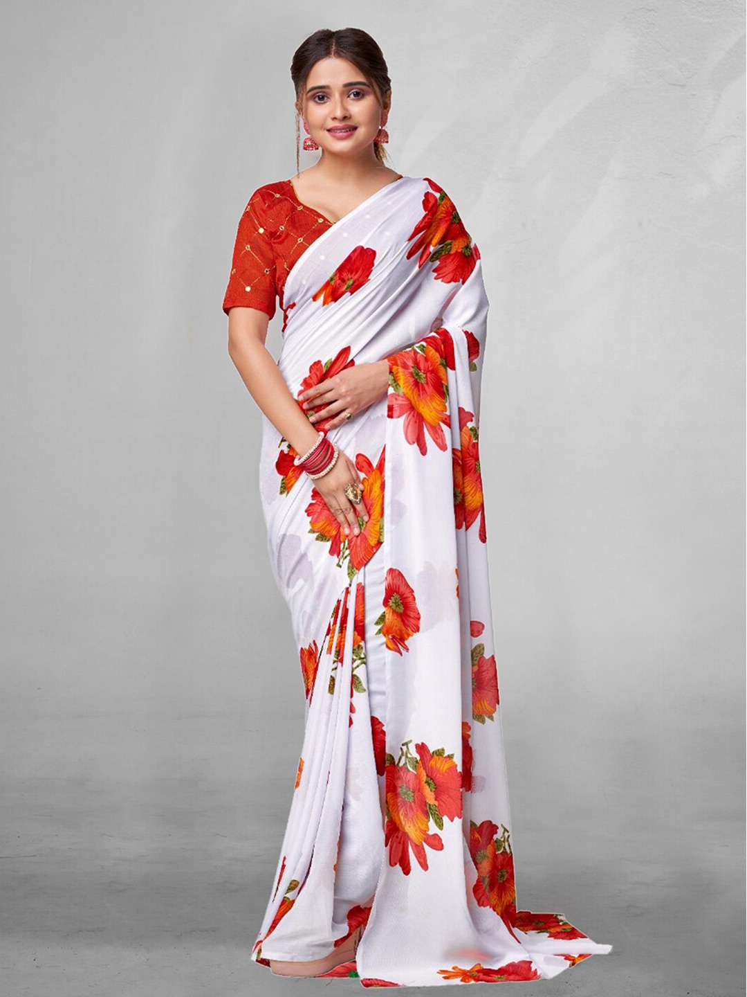 KALINI Floral Saree, White