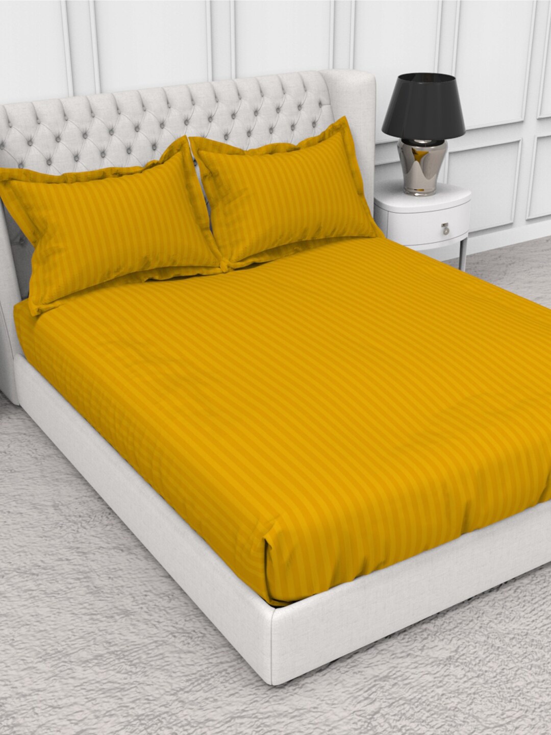 THE WHITE MOSS Blanc Gold-Toned Striped Pure Cotton 210 TC King Bedsheet with 2 Pillow Covers
THE WHITE MOSS Blanc Gold-Toned Striped Pure Cotton 210 TC King Bedsheet with 2 Pillow Covers