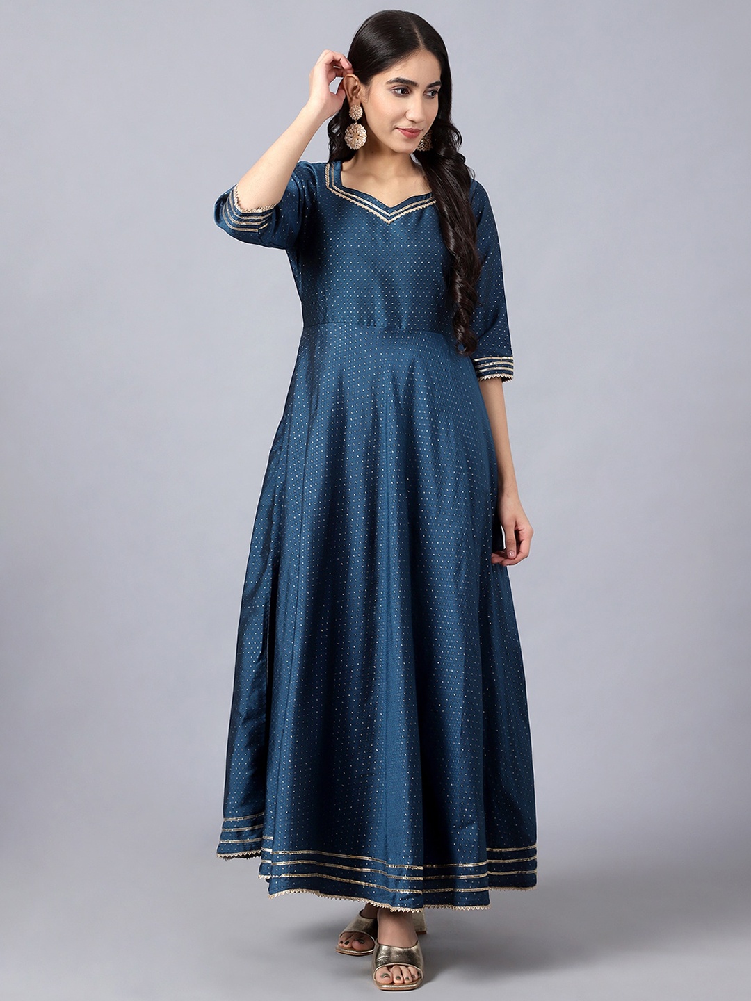 V TRADITION Women Teal Printed Thread Work Kurta with Trousers & With Dupatta