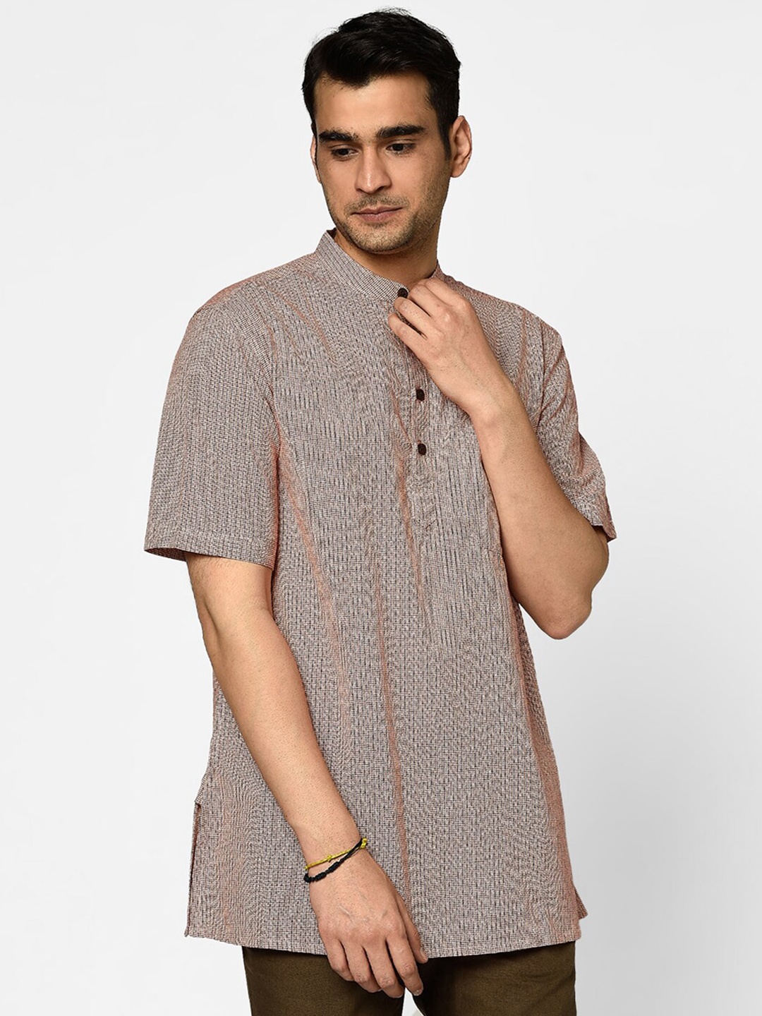 Fabindia Men Thread Work Kurta, Grey