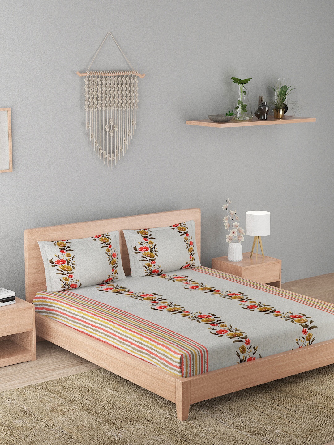 A Homes Grace Grey & Red Floral Printed 180 TC Cotton Queen Bedsheet with 2 Pillow Covers
A Homes Grace Grey & Red Floral Printed 180 TC Cotton Queen Bedsheet with 2 Pillow Covers