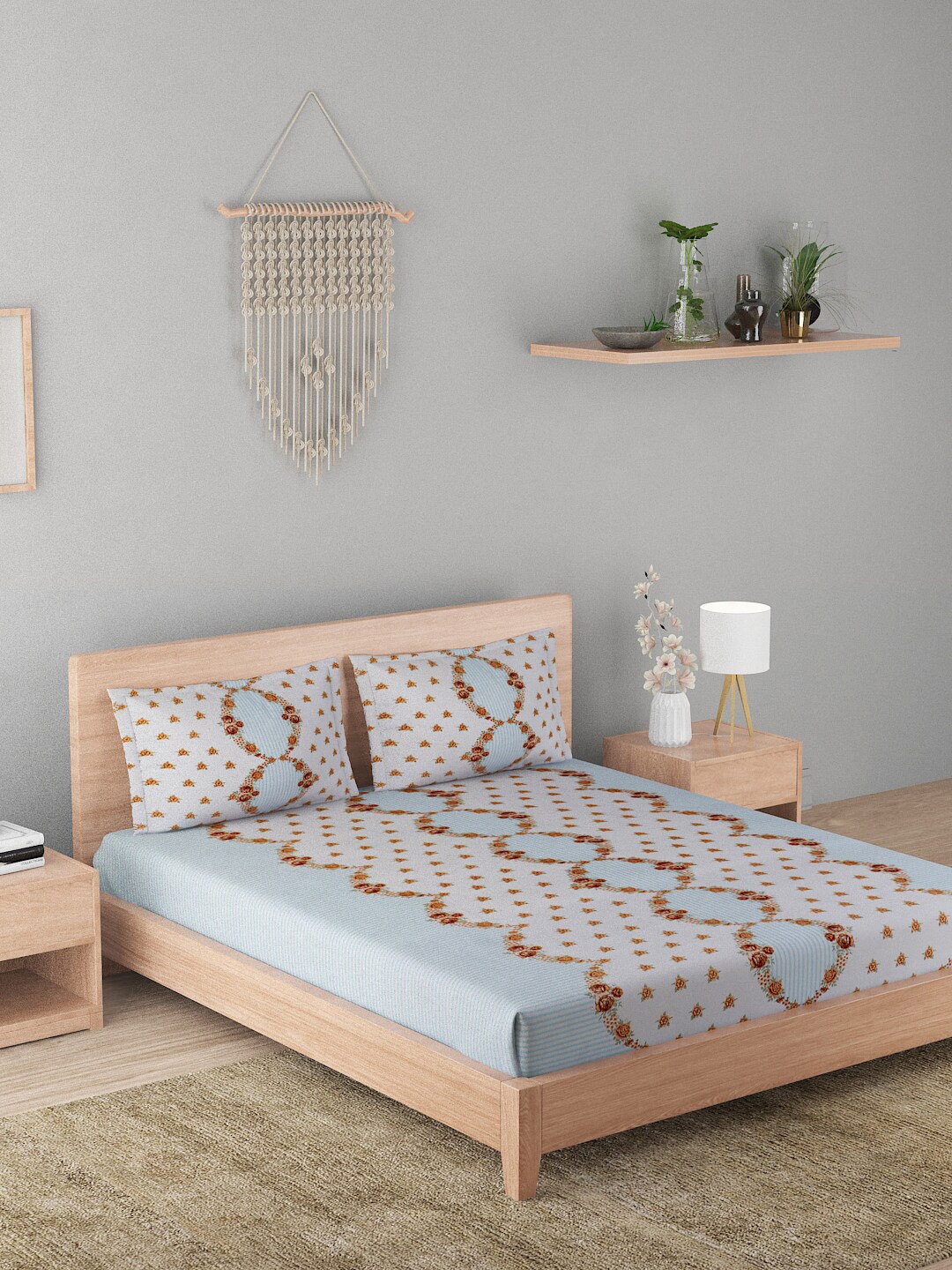 A Homes Grace Blue & Brown Printed 180 TC Cotton Queen Bedsheet with 2 Pillow Covers
A Homes Grace Blue & Brown Printed 180 TC Cotton Queen Bedsheet with 2 Pillow Covers