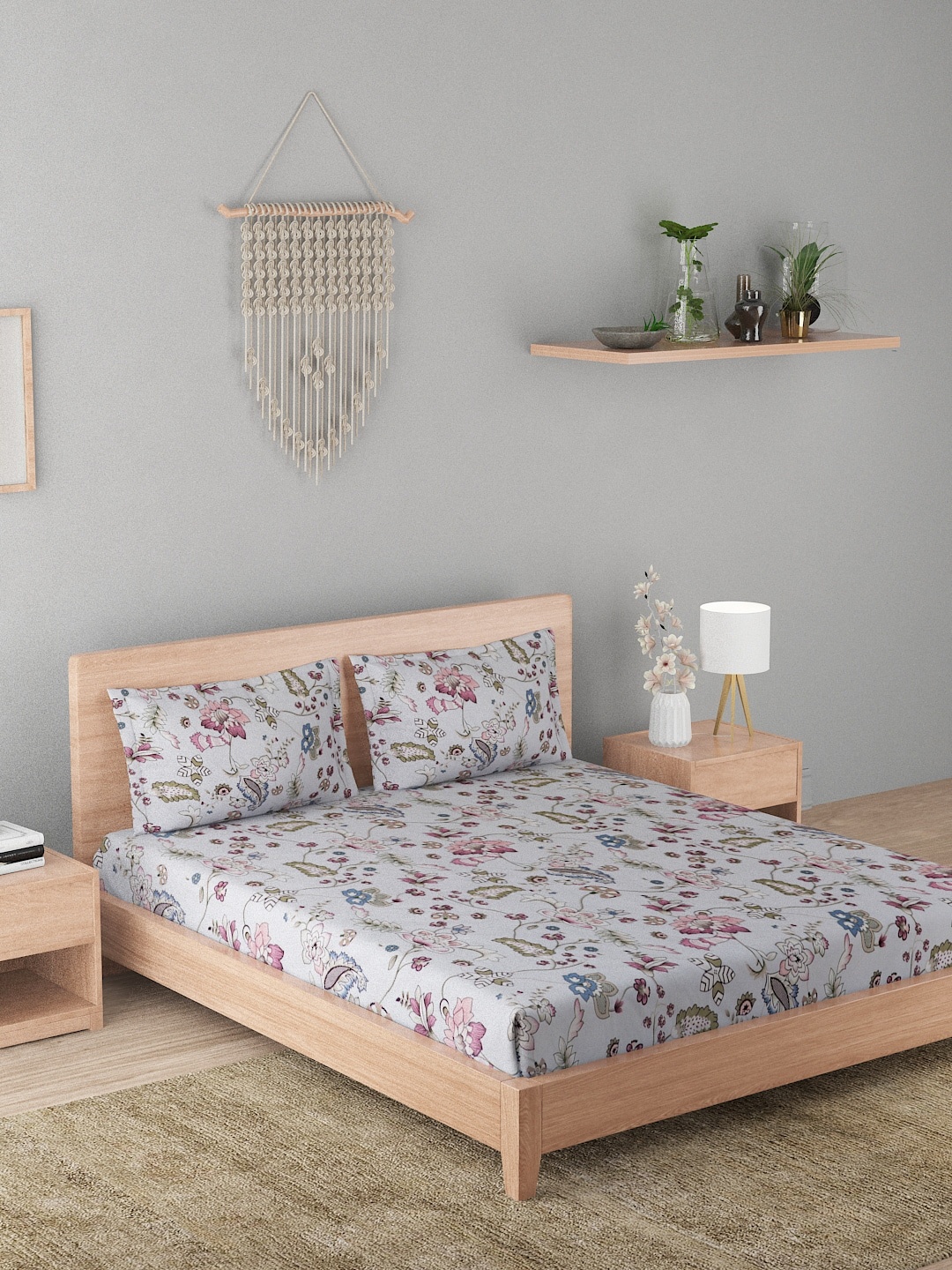 A Homes Grace Grey & Pink Floral Printed 180 TC Cotton Queen Bedsheet with 2 Pillow Covers
A Homes Grace Grey & Pink Floral Printed 180 TC Cotton Queen Bedsheet with 2 Pillow Covers