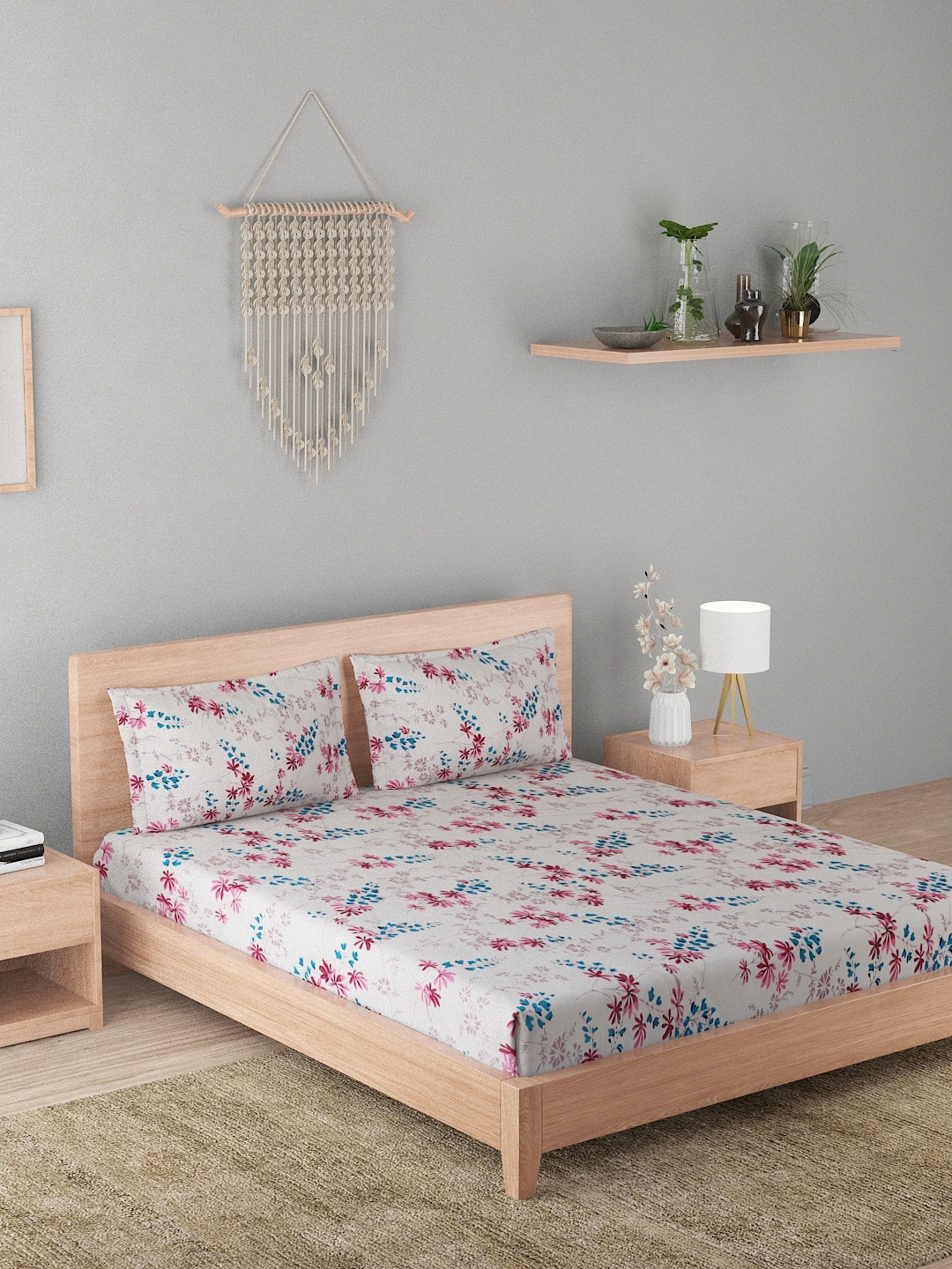 A Homes Grace Grey & Pink Floral Printed 180 TC Cotton Queen Bedsheet with 2 Pillow Covers
A Homes Grace Grey & Pink Floral Printed 180 TC Cotton Queen Bedsheet with 2 Pillow Covers