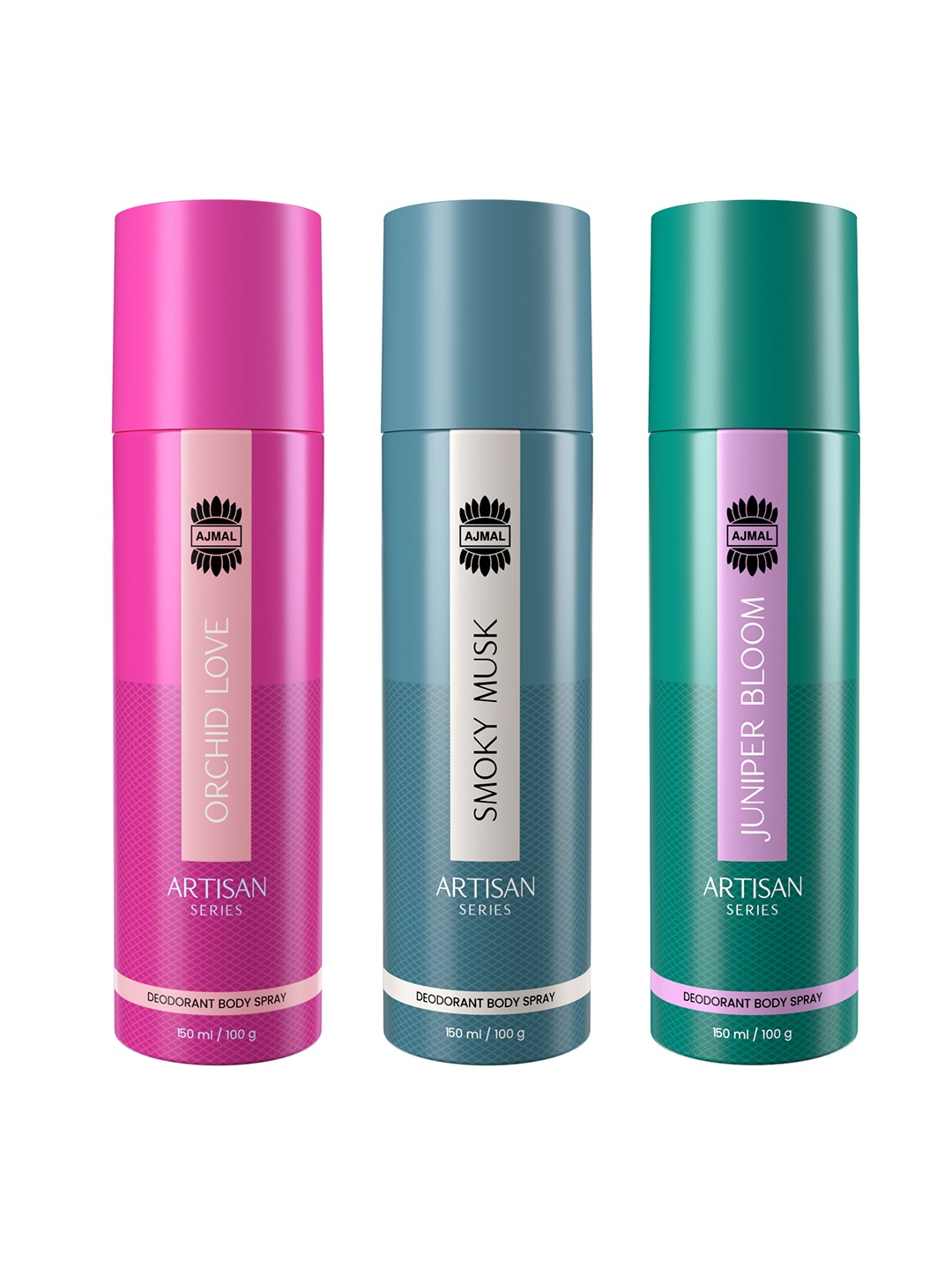 Ajmal Set of 3 Artisan Deodorants - Smoky Musk + Juniper Bloom + Orchid Love - 150ml each, Blue
Ajmal Set of 3 Artisan Deodorants - Smoky Musk + Juniper Bloom + Orchid Love - 150ml each, Blue