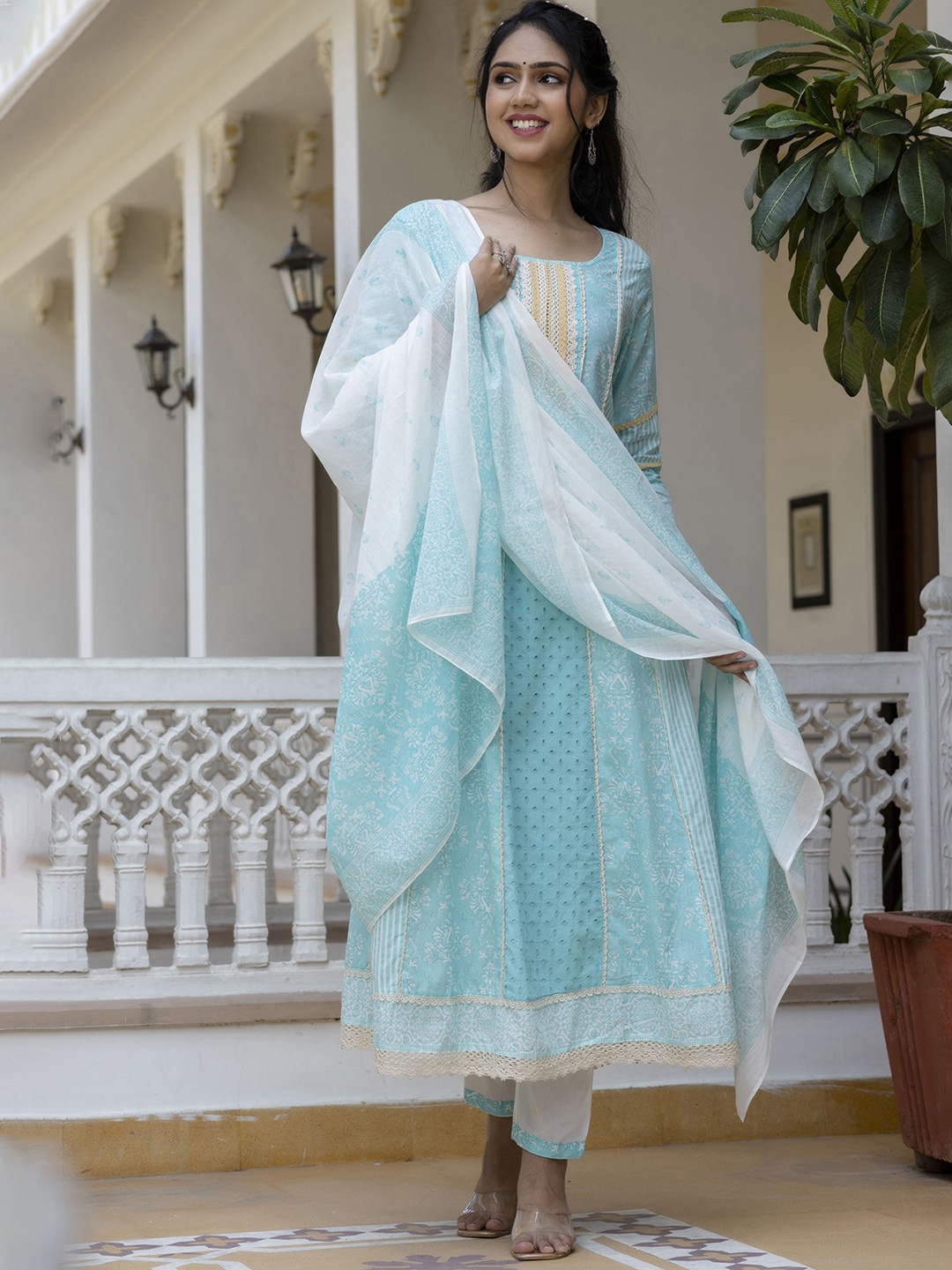 PREKSHA Women Floral Printed Thread Work Pure Cotton Kurta with Trousers & Dupatta, Blue
PREKSHA Women Floral Printed Thread Work Pure Cotton Kurta with Trousers & Dupatta, Blue