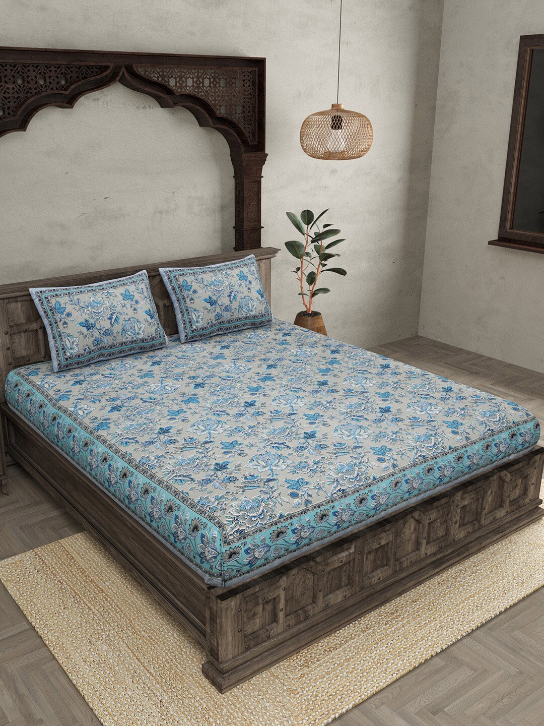 JAIPUR FABRIC Floral Printed 240 TC Cotton Queen Bedsheet with 2 Pillow Covers, Grey
JAIPUR FABRIC Floral Printed 240 TC Cotton Queen Bedsheet with 2 Pillow Covers, Grey