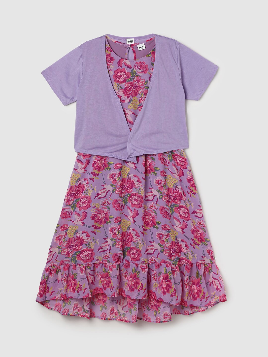 max Floral Printed Flared Dress, Purple