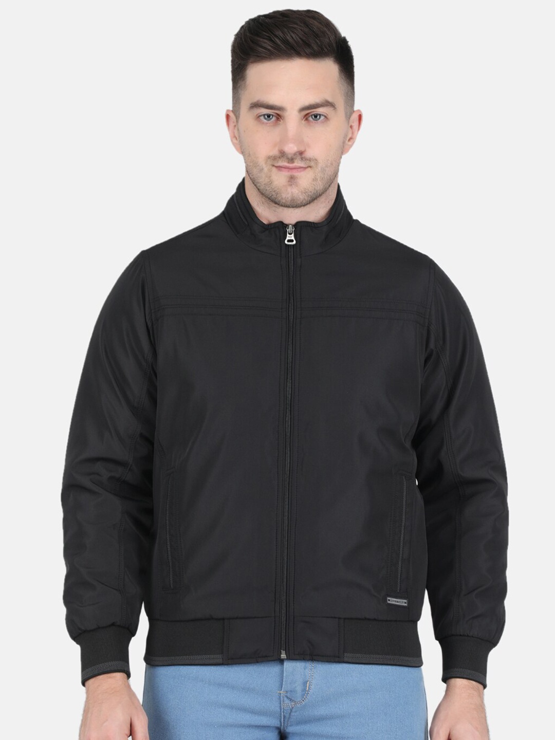 Monte Carlo Men Striped Bomber Jacket, Black