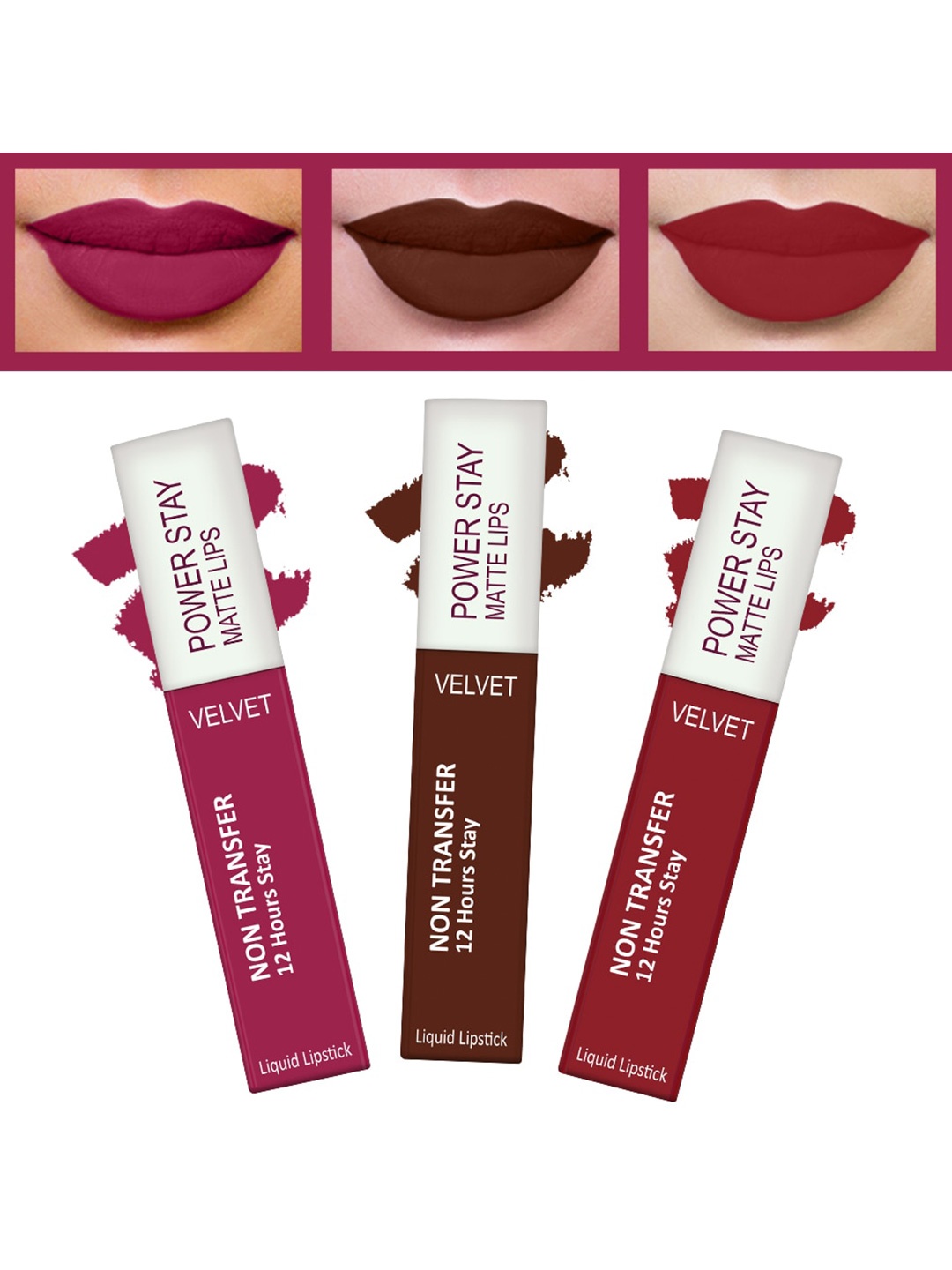 FORFOR Powerstay Set Of 3 Liquid Matte Lipsticks - Pink Blush, Cocoa Brown, Peppy Red, Maroon
FORFOR Powerstay Set Of 3 Liquid Matte Lipsticks - Pink Blush, Cocoa Brown, Peppy Red, Maroon