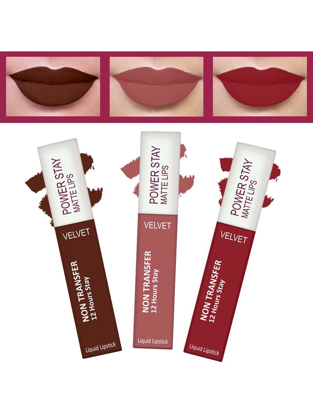 FORFOR Power Stay Set Of 3 Long Last Waterproof Matte Liquid Lipstick 4 ml Each, Brown
FORFOR Power Stay Set Of 3 Long Last Waterproof Matte Liquid Lipstick 4 ml Each, Brown