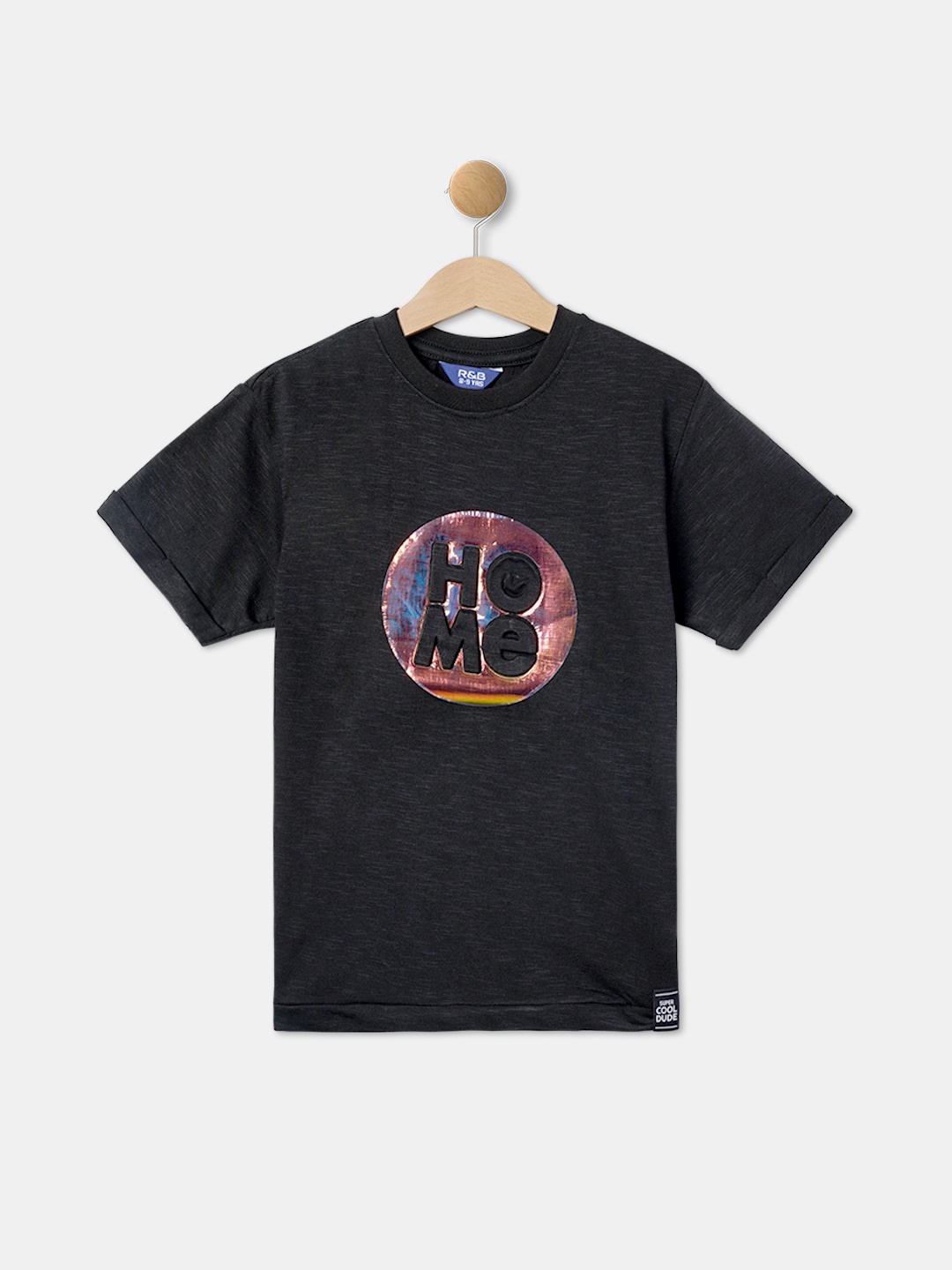 R&B Boys Printed Cotton T-shirt, Black