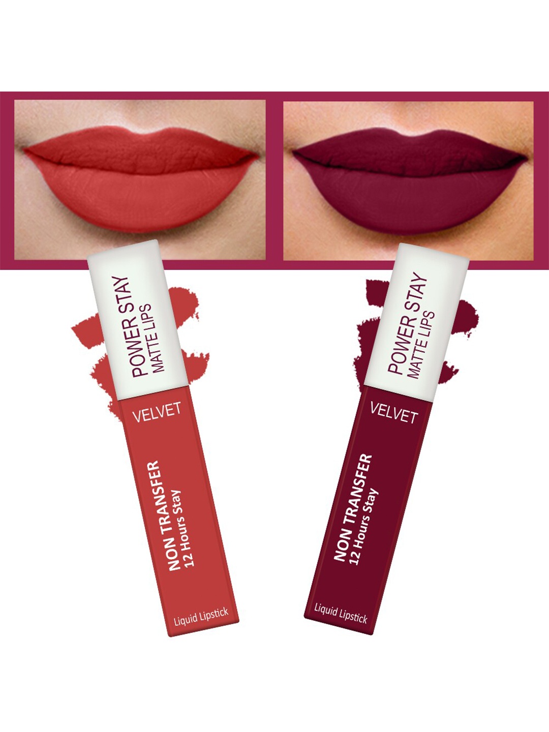 FORFOR Set of 2 Power Stay Matte Lips Non-Transfer 12 Hours Stay Velvet Matte Liquid Lipstick 4 ml Each- Bridal Maroon 09-Candy Red 01
FORFOR Set of 2 Power Stay Matte Lips Non-Transfer 12 Hours Stay Velvet Matte Liquid Lipstick 4 ml Each- Bridal Maroon 09-Candy Red 01