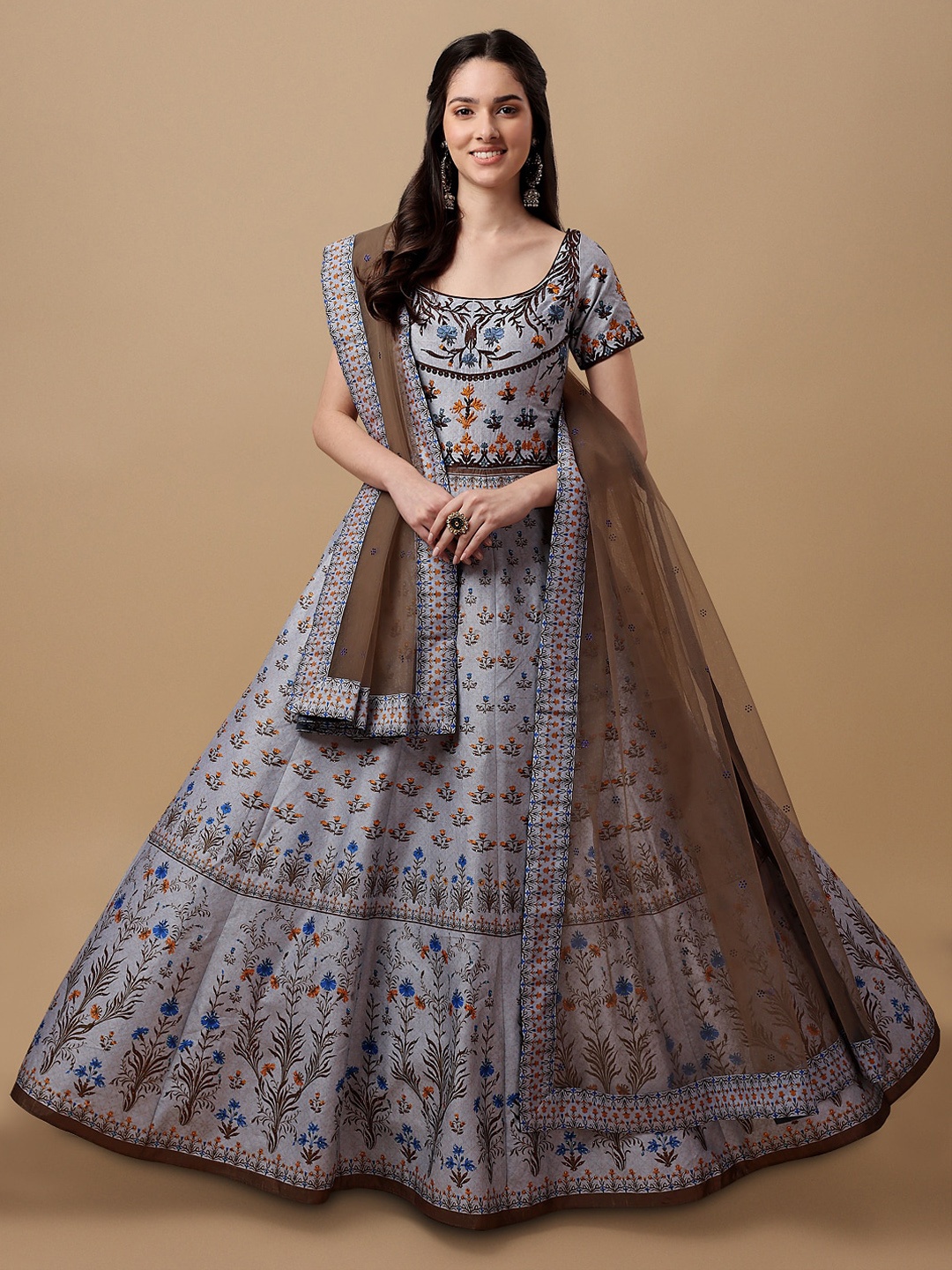SAPTRANGI Women Embroidered Silk Flared Ethnic Dress With Dupatta, Grey
SAPTRANGI Women Embroidered Silk Flared Ethnic Dress With Dupatta, Grey