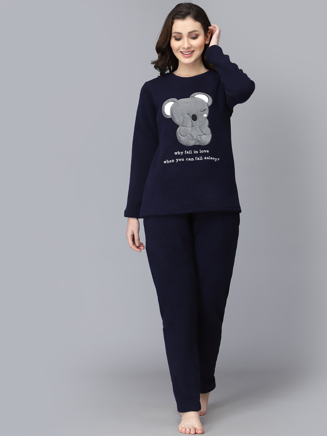Sweet Dreams Women Super Soft Polar Fleece Applique Winter Pyjama Set, Navy blue 
Sweet Dreams Women Super Soft Polar Fleece Applique Winter Pyjama Set, Navy blue