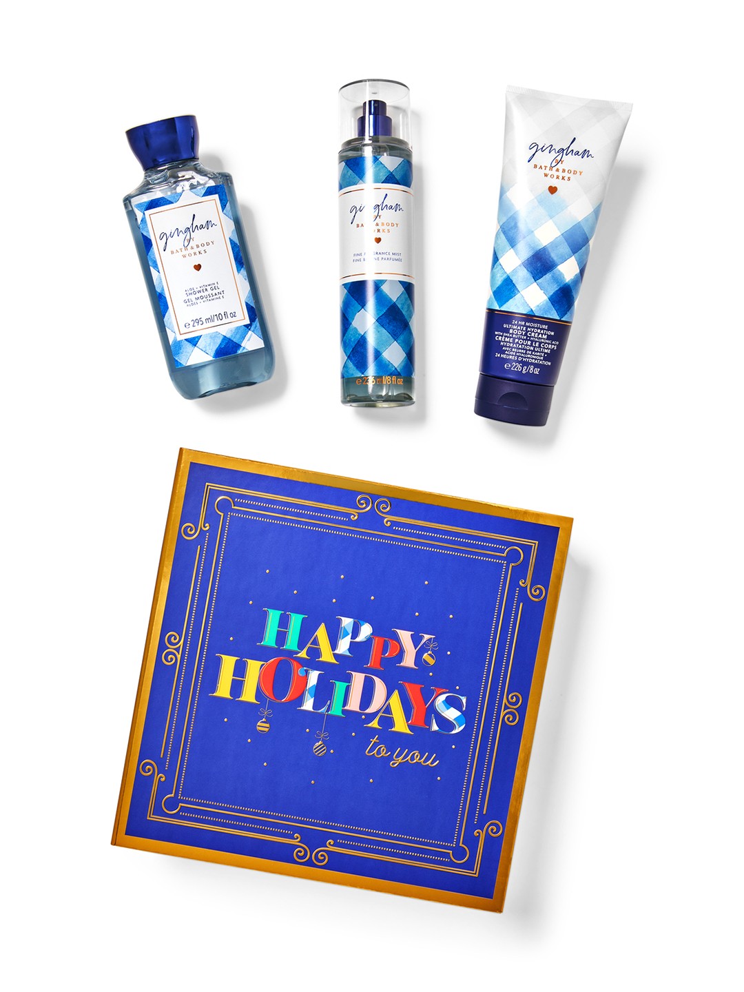 Bath & Body Works Gingham Gift Box Set-Shower Gel+Body Mist+Body Cream, Blue