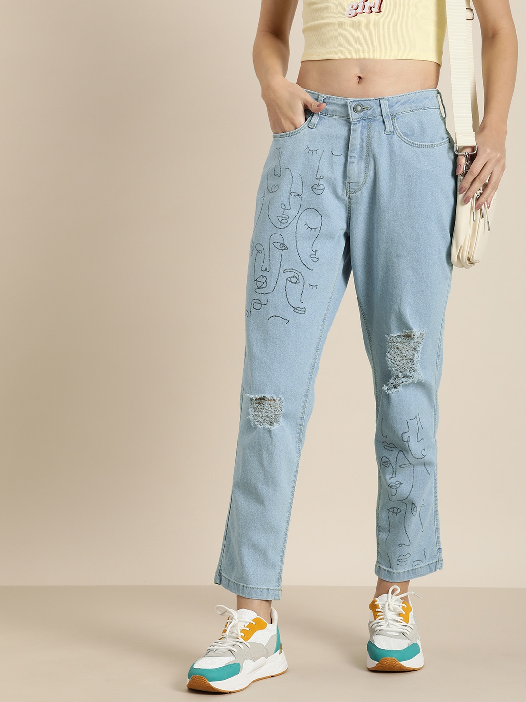 Moda Rapido Women High-Rise Highly Distressed Mom Tapered Fit Printed Stretchable Jeans, Blue
Moda Rapido Women High-Rise Highly Distressed Mom Tapered Fit Printed Stretchable Jeans, Blue