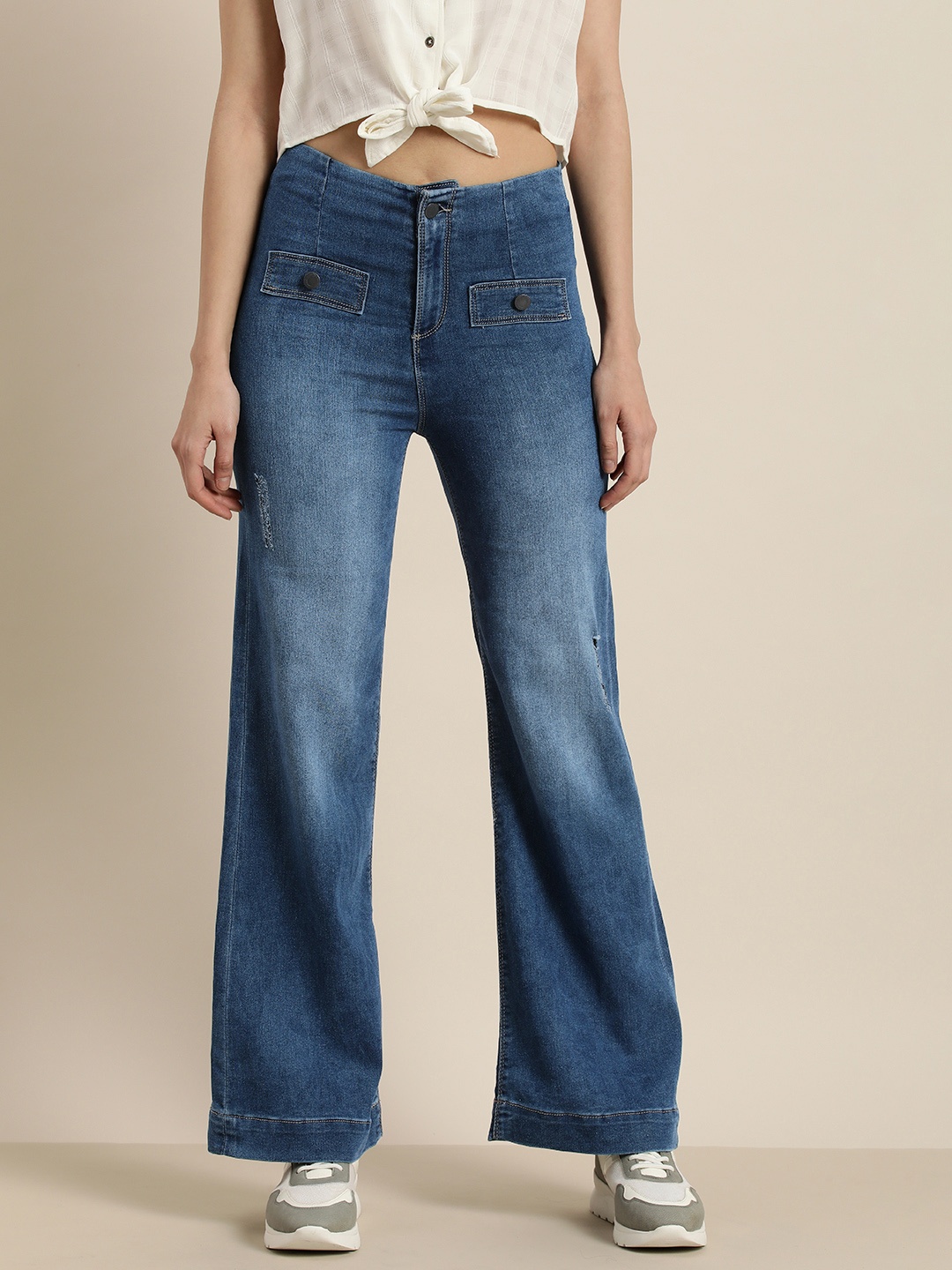 Moda Rapido Women Wide Leg High-Rise Mildly Distressed Heavy Fade Stretchable Jeans, Blue
Moda Rapido Women Wide Leg High-Rise Mildly Distressed Heavy Fade Stretchable Jeans, Blue