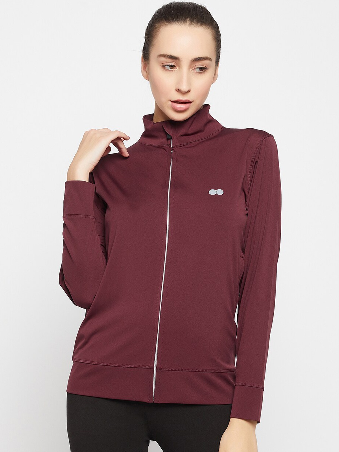 Clovia Women Lightweight Training or Gym Sporty Jacket, Maroon
