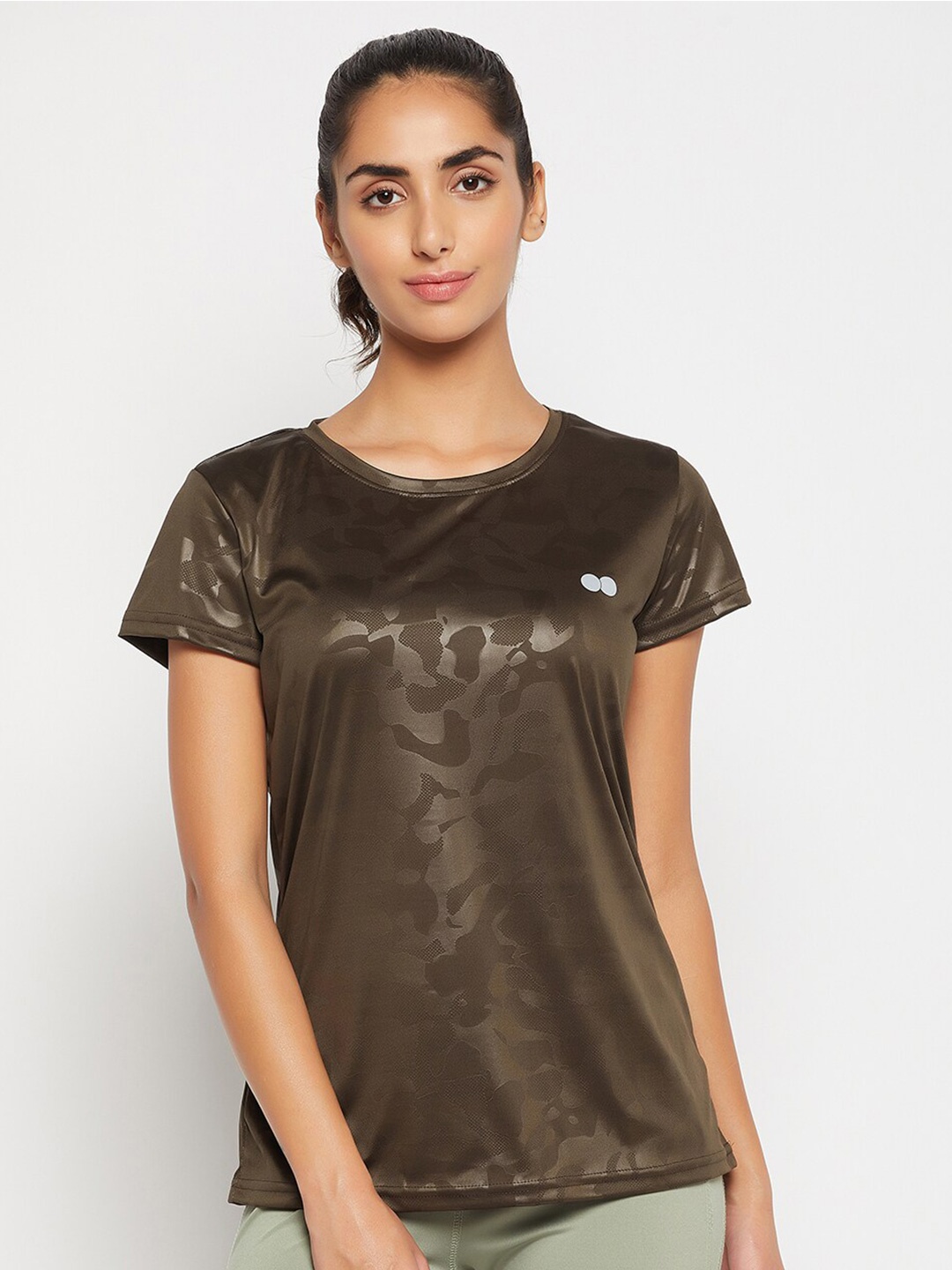 Clovia Women Round Neck Sports T-shirt, Green
