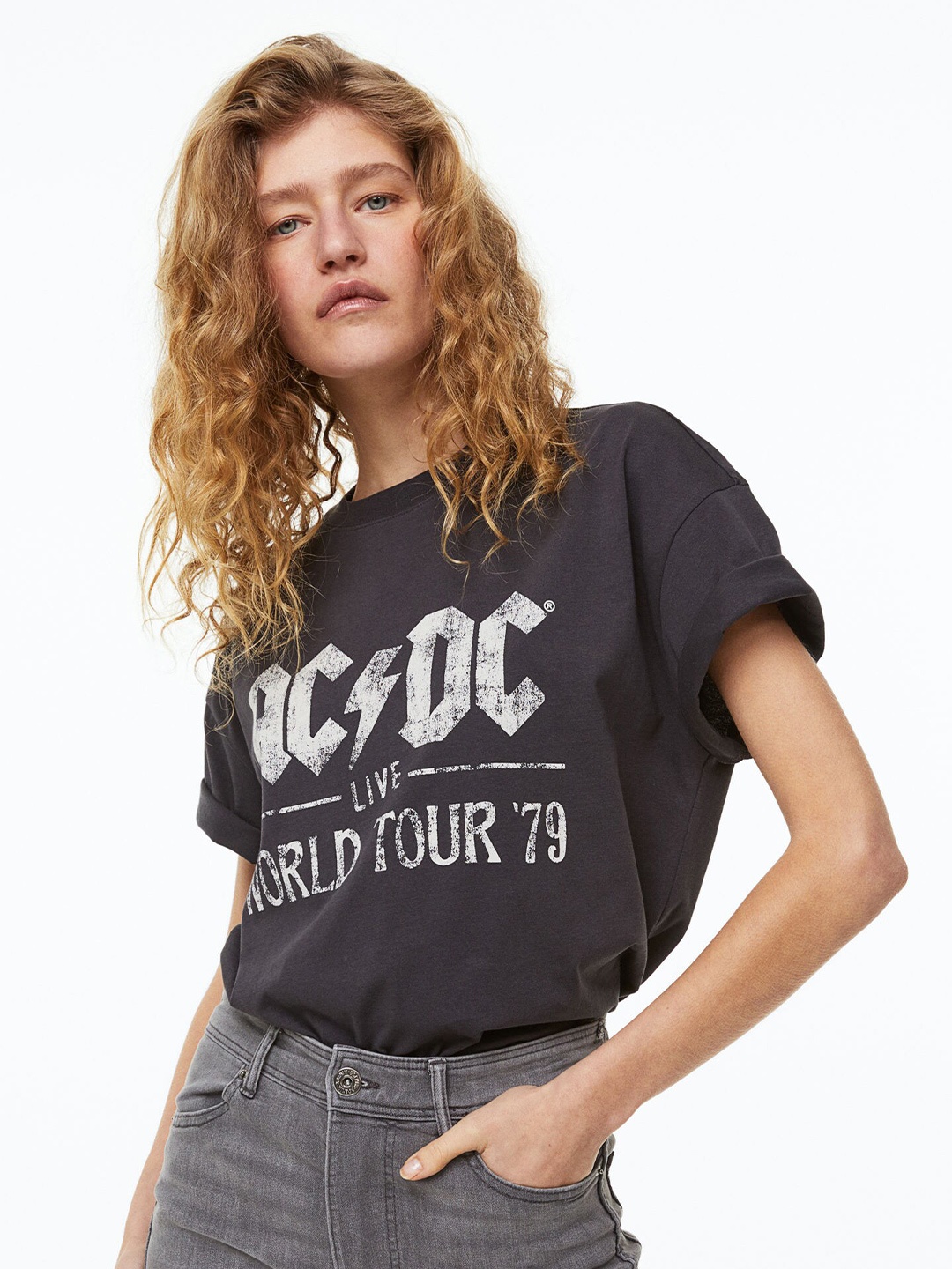 H&M Women Oversized printed T-shirt, Grey