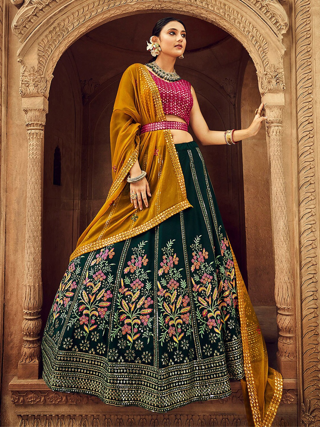 ODETTE Embroidered Thread Work Semi-Stitched Lehenga & Unstitched Blouse With Dupatta, Green
ODETTE Embroidered Thread Work Semi-Stitched Lehenga & Unstitched Blouse With Dupatta, Green